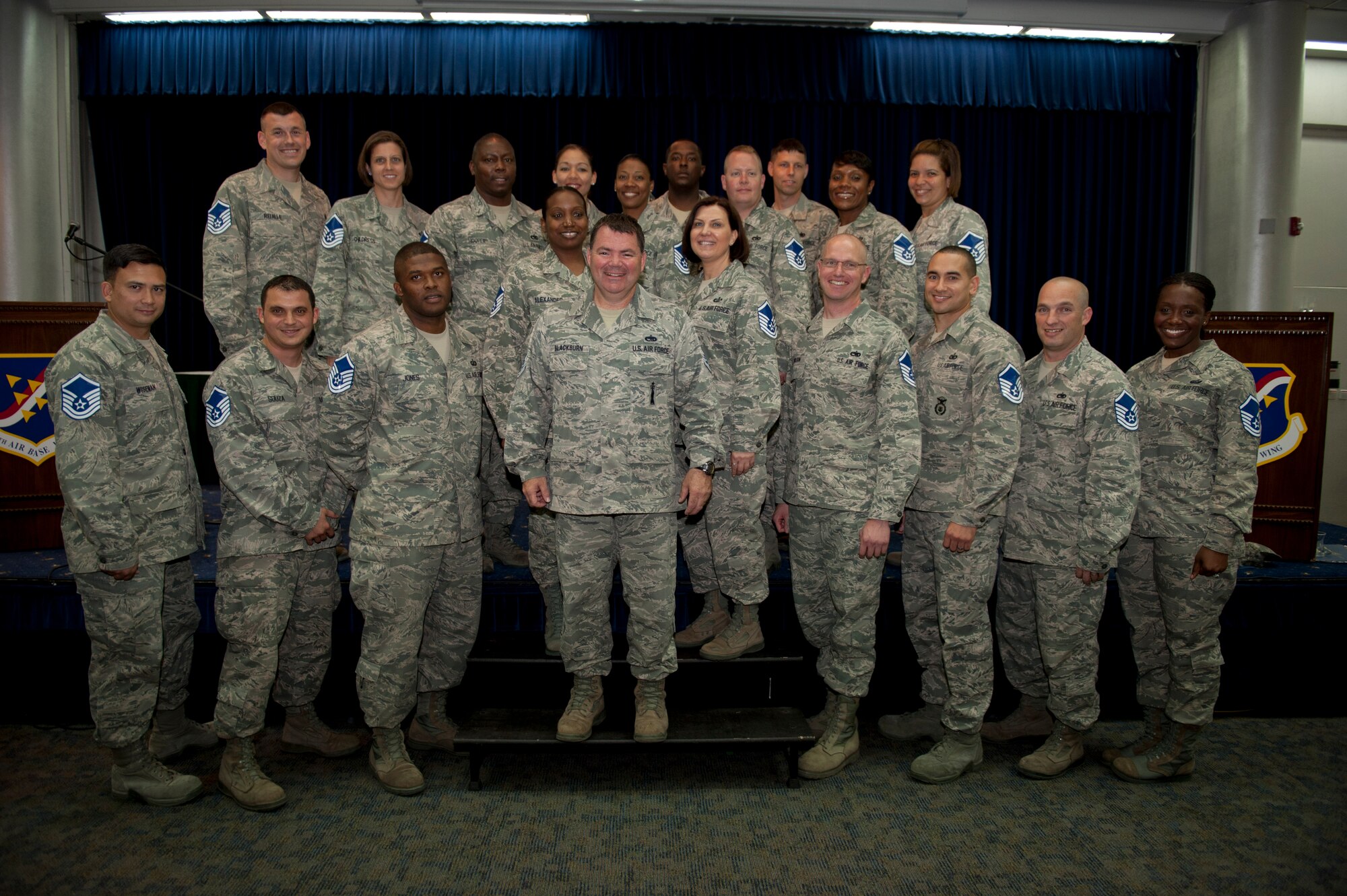 Newly selected master sergeants pose for a group photo during the master sergeant release promotion party May 18, 2012, at Incirlik Air Base, Turkey. Thirty-six Incirlik technical sergeants were selected for promotion to the rank of master sergeant May 17. (U.S. Air Force photo by Senior Airman Anthony Sanchelli/Released)


