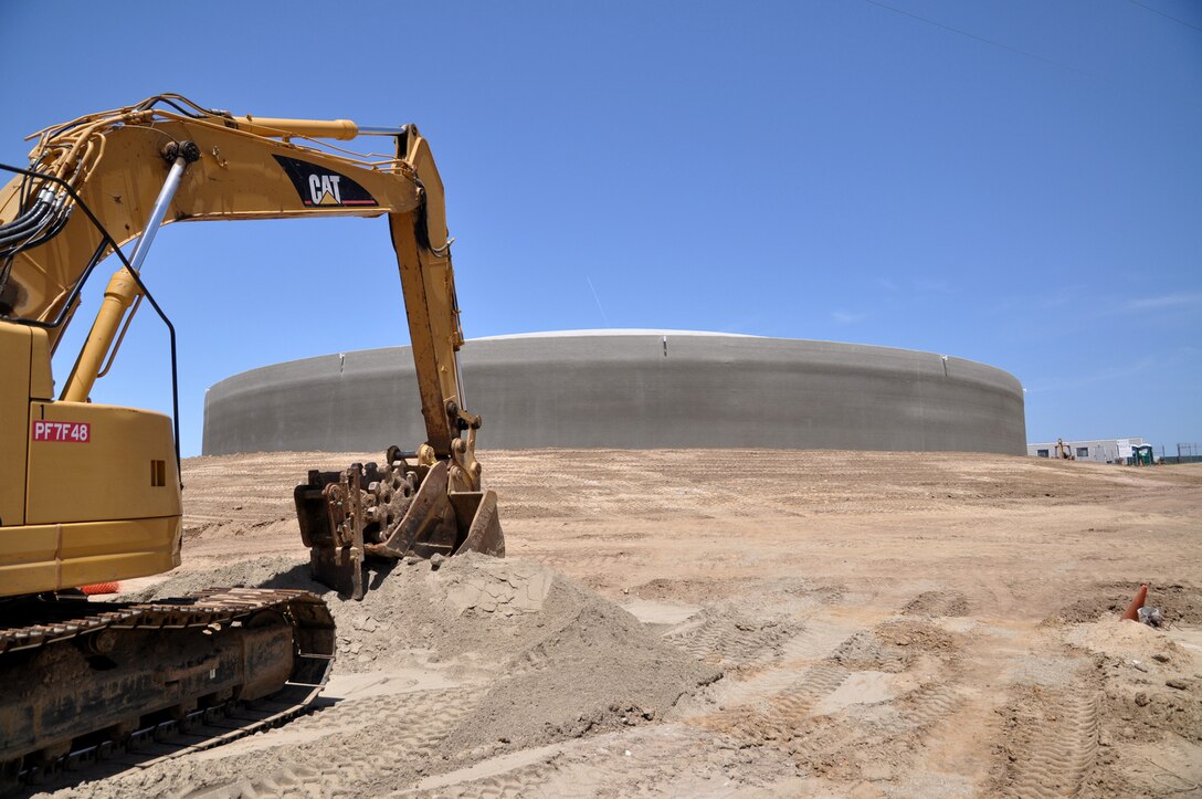 Construction of a second water tank is underway May 11 at Vandenberg AFB, Calif. The new water tanks support a population of more than 18,000 military, family members, contractors and civilian employees at the base.