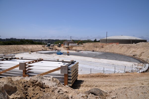 Corps contractors construct the second of two new 4-million-gallon water reservoirs May 11 at Vandenberg AFB, Calif. The new water tanks support a population of more than 18,000 military, family members, contractors and civilian employees at the base.