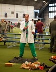 Capt. Bradley Harrelson, 28th Medical Operations Squadron dentist, also known as Dr. Juggles, tosses apples around during the 70th Anniversary Kick-Off Party at Ellsworth Air Force Base, S.D., May 18, 2012. Airmen and their families were invited to the Pride Hangar to enjoy a free meal, entertainment for children, tournaments, and prize drawings to kick off the weekend of the 70th Anniversary Celebrations. (U.S. Air Force photo by Airman 1st Class Alystria Maurer/Released)