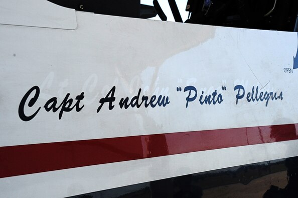 Capt. Andrew Pellegrin’s name on the side of his T-6 aircraft at Sheppard Air Force Base. Pellegrin was a first assignment instructor pilot at Euro-NATO Joint Jet Pilot Training. (U.S. Air Force photo/2nd Lt. Jerred Moon)