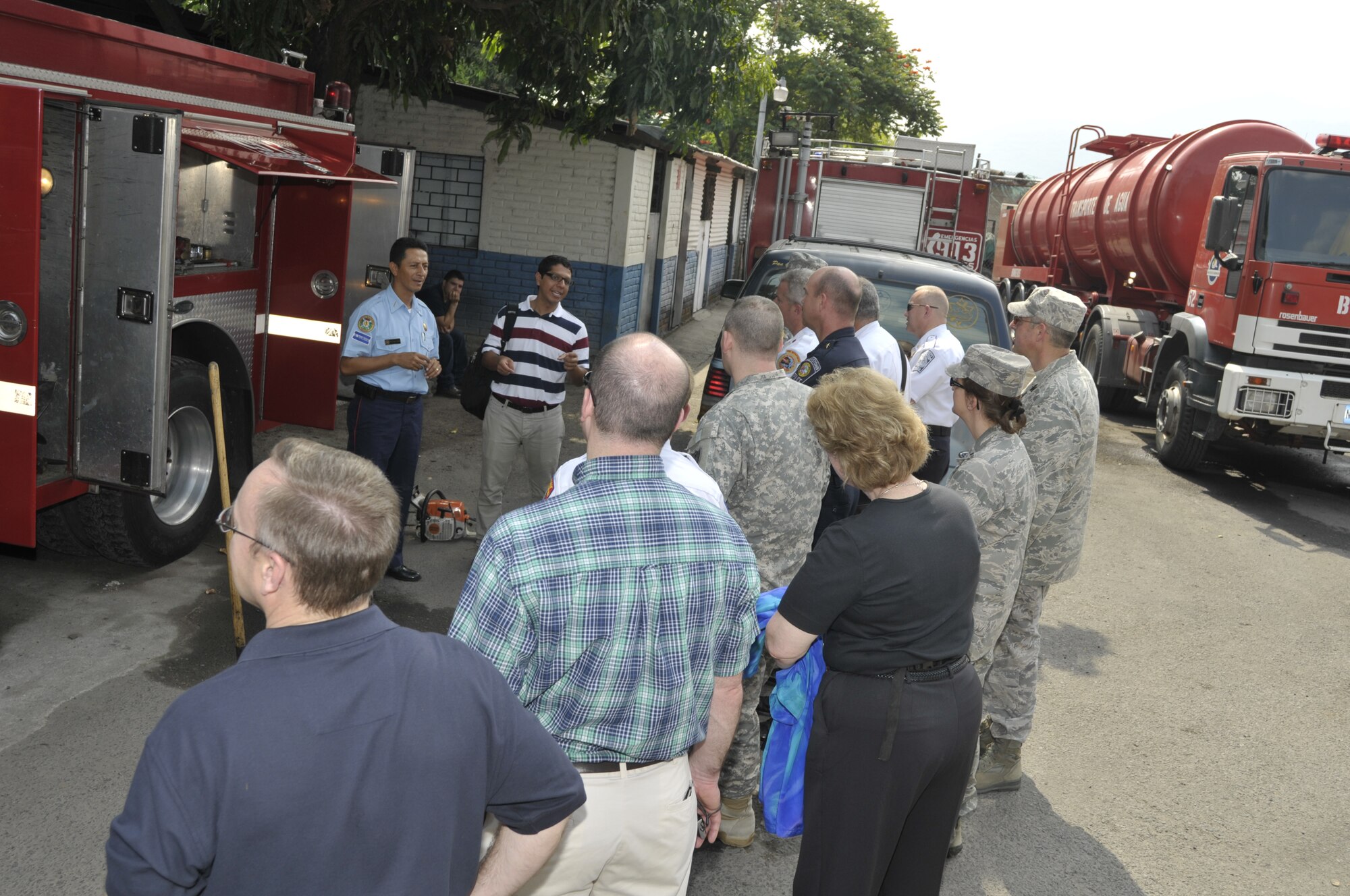 As part of the National Guard State Partnership Program, a group of N.H. National Guard and N.H. civil emergency response leaders tour the San Salvador fire station, one of the many emergency response centers in El Salvador, May 10, 2012. (Released/National Guard photo by Tech. Sgt. Aaron Vezeau)