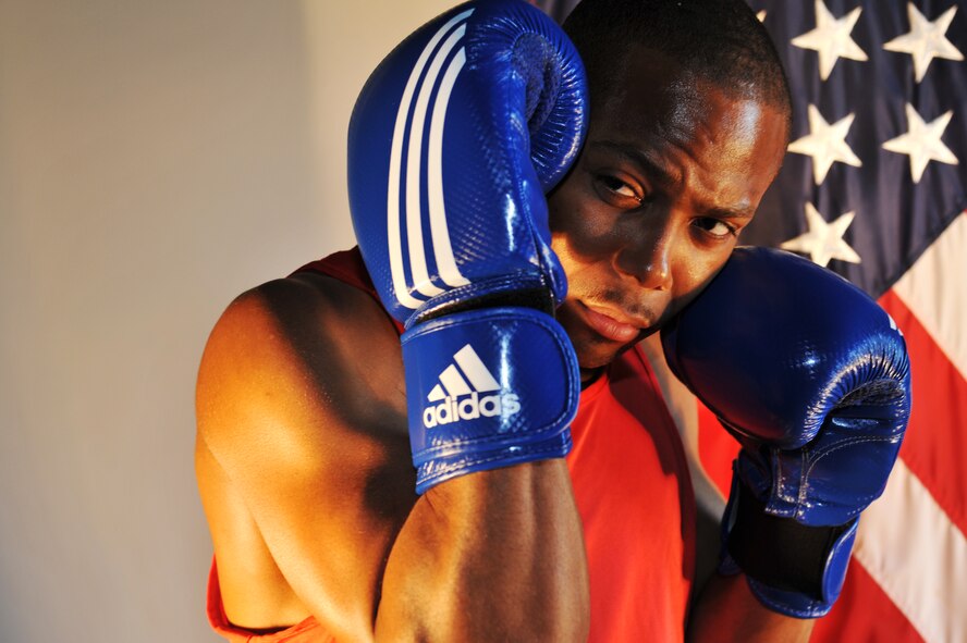 MINOT AIR FORCE BASE, N.D. -- Earlier this year, Airman 1st Class Tavarus Roberts, 791st Missile Security Forces Squadron member, competed in the Golden Gloves boxing tournament and won for the state of North Dakota. Weighing only 152 pounds and standing at 5 feet 8 inches, Roberts was able to dominate the ring and win his first fight by knock down.  (U.S. Air Force photo/Senior Airman Brittany Y. Auld)