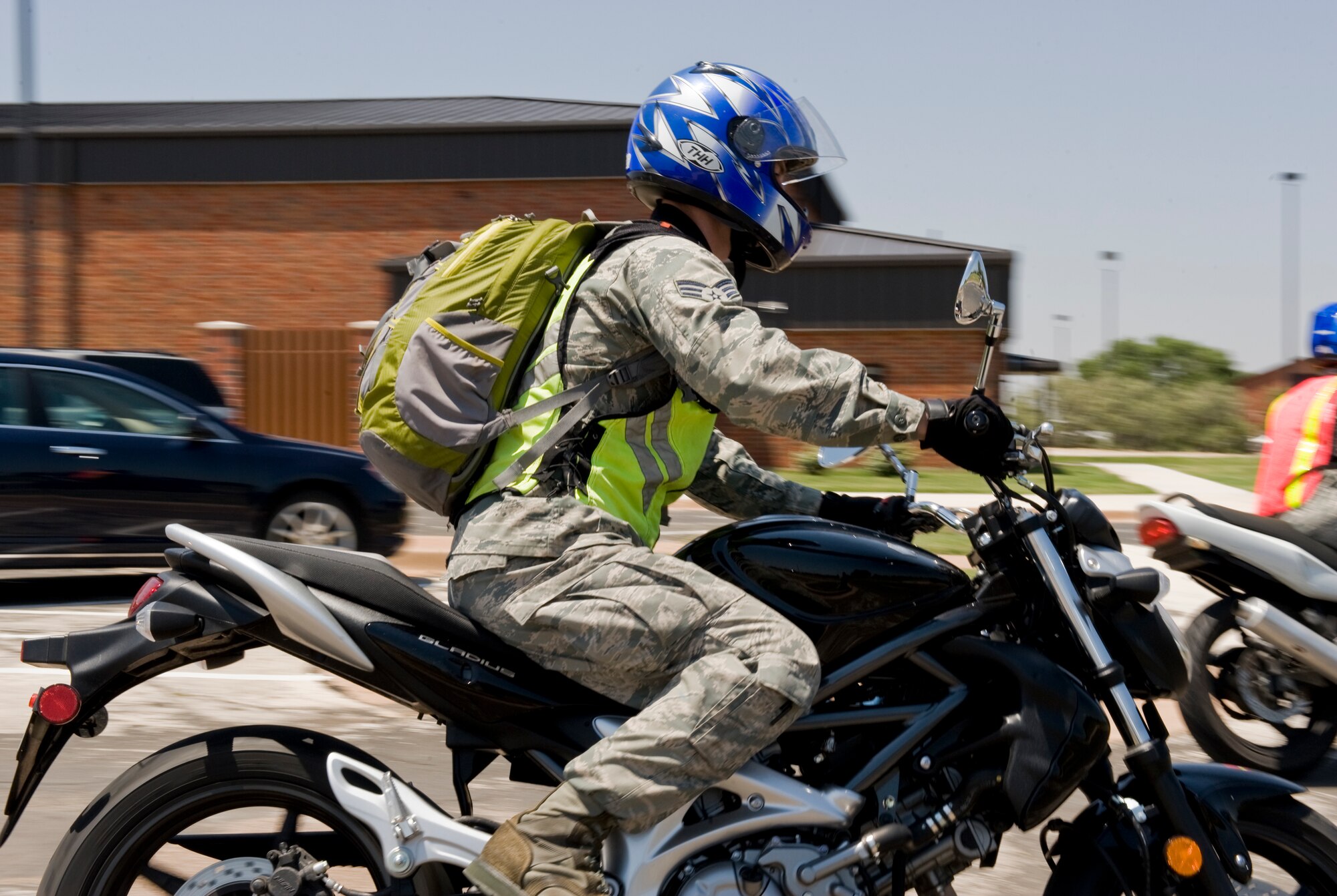 Dyess Motorcyclists participate in a safety ride May 18, 2012, at Dyess Air Force Base, Texas. The safety briefing was hosted by the Green Knights Motorcycle Club encouraging safety through mentorship during the 101 Critical Days of Summer. (U.S. Air Force photo by Airman 1st Class Jonathan Stefanko/ Released)