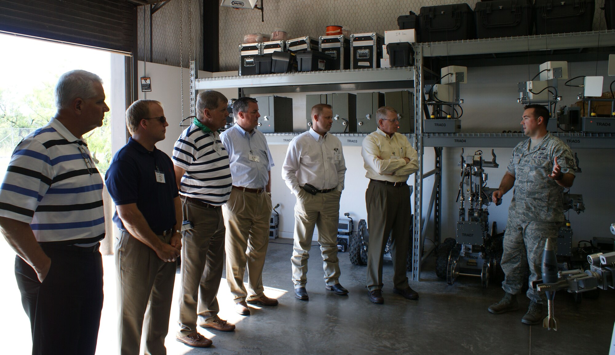 Civic leaders from the Wichita Falls area receive a briefing on the 366th Training Squadron's Explosive Ordinance Disposal preliminary course from Tech. Sgt. John Collins on May 16, 2012 at Sheppard Air Force Base. The civic leaders took tours of Sheppard, Altus, Dover and Offutt Air Force Bases to enhance their understanding of the global Air Force mission. (U.S. Air Force photo/Dan Hawkins)