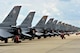 Several F-16's line up on the flight line in preparation for an Operation Readiness Exercise elephant walk at Shaw Air Force Base, S.C., May 21, 2012. An elephant walk demonstrates the 20th Fighter Wing's ability to generate aircraft in response to global taskings. (U.S. Air Force photo by Senior Airmen Tabatha McCarthy/released)