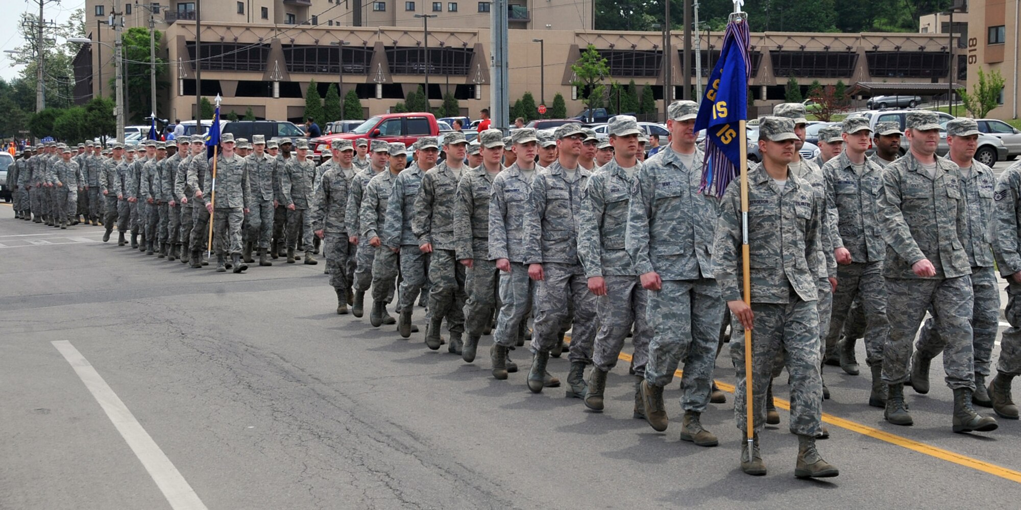 Airmen of the 51st Fighter Wing march during the Armed Forces Day parade on Osan Air Base, Republic of Korea, May 19, 2012. Starting at the main gate, U.S. and Korean military formations, and veterans, marched in honor of those Americans in uniform who served their country in times of war and peace. (U.S. Air Force photo/Staff Sgt. Craig Cisek)