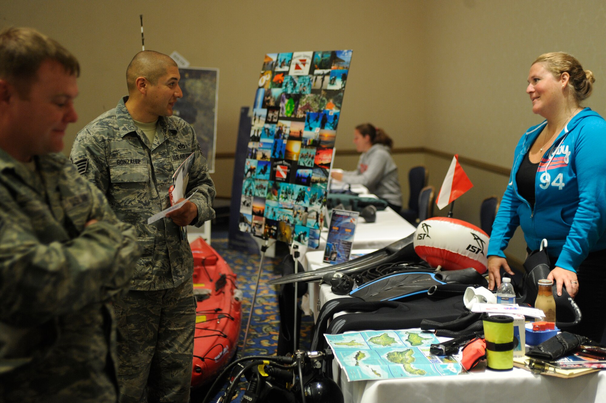 VANDENBERG AIR FORCE BASE, Calif. -- Team V members view displays during a  safety expo at the Pacific Coast Club here Wednesday, May 23, 2012. Multiple organizations participated in the expo to show safety equipment and services they provide on and off base. (U.S. Air Force photo/Staff Sgt. Andrew Satran)  