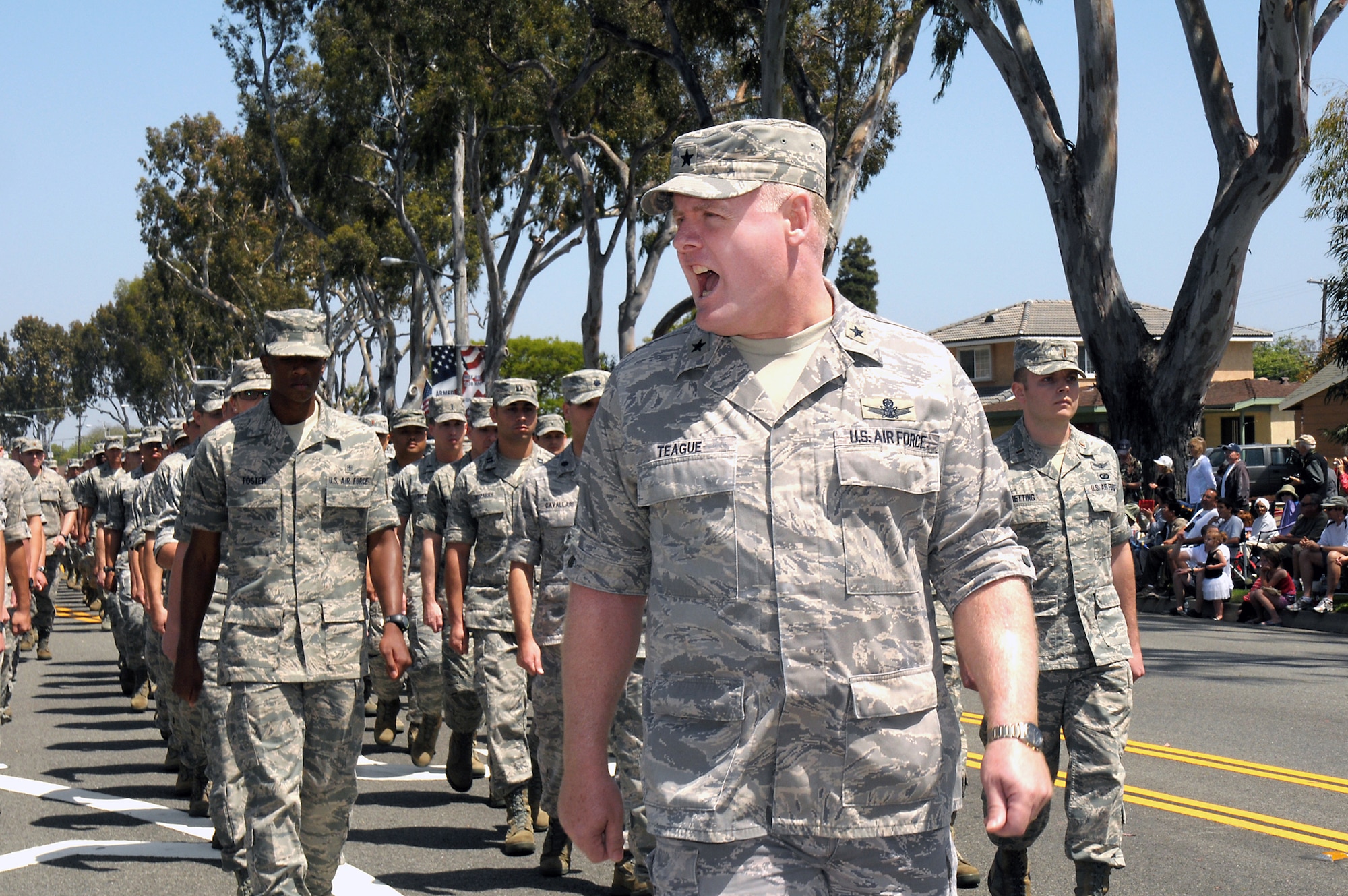 Brig. Gen. Roger Teague, SMC vice commander, leads the Air Force Marching Unit during the 53rd Annual Torrance Armed Forces Day Parade, May 19. The parade is one of the longest running Armed Forces Day parades in the country. (Photo by Joe Juarez)