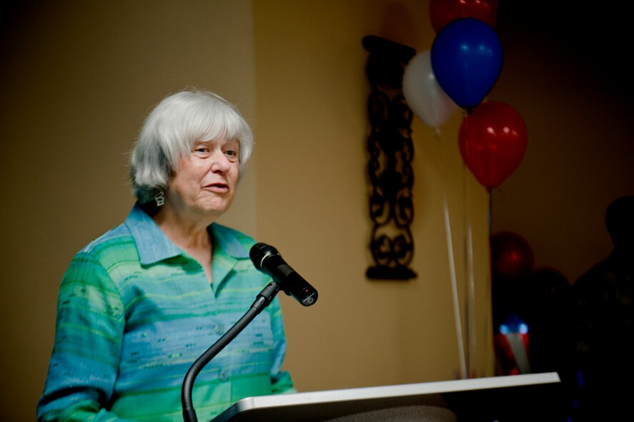 Mary Dixon, Defense Manpower Data Center director, gives remarks during a ceremony to honor the 23d Force Support Squadron’s Military Personnel Section customer service team May 23, 2012, at Moody Air Force Base, Ga. From 1998 to 2004, Dixon served as the director of the DoD Access Card Office where she implemented smart card technology also known as the Common Access Card. She currently reports to the Under Secretary of Defense (Personnel and Readiness) and presented the team with the fiscal year 2011 Real Time Automated Personnel Identification System Site of the Year Award. (U.S. Air Force photo by Staff Sgt. Jamal D. Sutter/Released)
