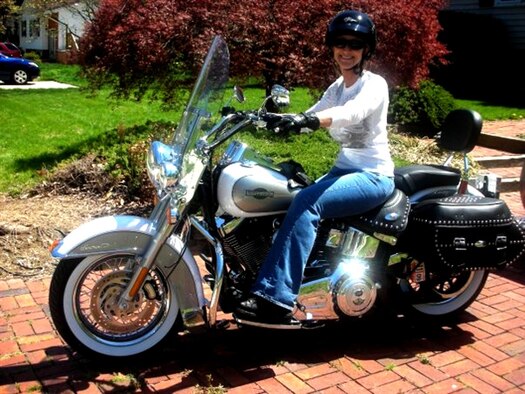 Col. Dana Morel gets ready for a ride on her 2008 Harley-Davidson Heritage motorcycle in Lorton, Va., December 2008. (Courtesy photo) 