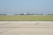 A T-38 Talon departs Joint Base San Antonio-Randolph May 17. The T-38 is being returned to Sheppard Air Force Base, Texas, after being modified by the 571st Aircraft Maintenance Squadron here. (U.S. Air Force photo by Rich McFadden) 