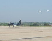 A T-38 Talon departs Joint Base San Antonio-Randolph May 17. The T-38 is being returned to Sheppard Air Force Base, Texas, after being modified by the 571st Aircraft Maintenance Squadron here. (U.S. Air Force photo by Rich McFadden) 