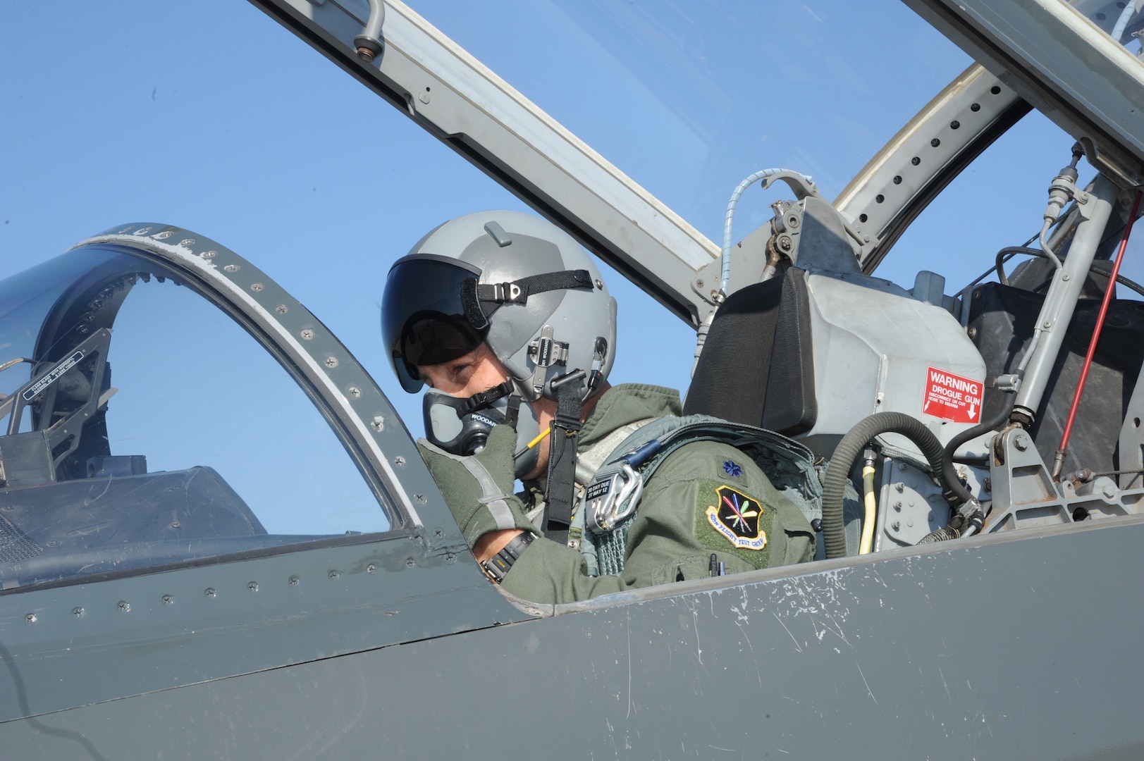 Lt. Col. Ripley Woodard, 415th Flight Test Flight commander, prepares for takeoff in a T-38 Talon May 17 on Joint Base San Antonio-Randolph, Texas. The T-38 is being returned to Sheppard Air Force Base, Texas, after being modified by the 571st Aircraft Maintenance Squadron here. (U.S. Air Force photo by Rich McFadden) 