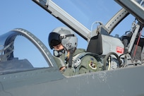 Lt. Col. Ripley Woodard, 415th Flight Test Flight commander, prepares for takeoff in a T-38 Talon May 17 on Joint Base San Antonio-Randolph, Texas. The T-38 is being returned to Sheppard Air Force Base, Texas, after being modified by the 571st Aircraft Maintenance Squadron here. (U.S. Air Force photo by Rich McFadden) 