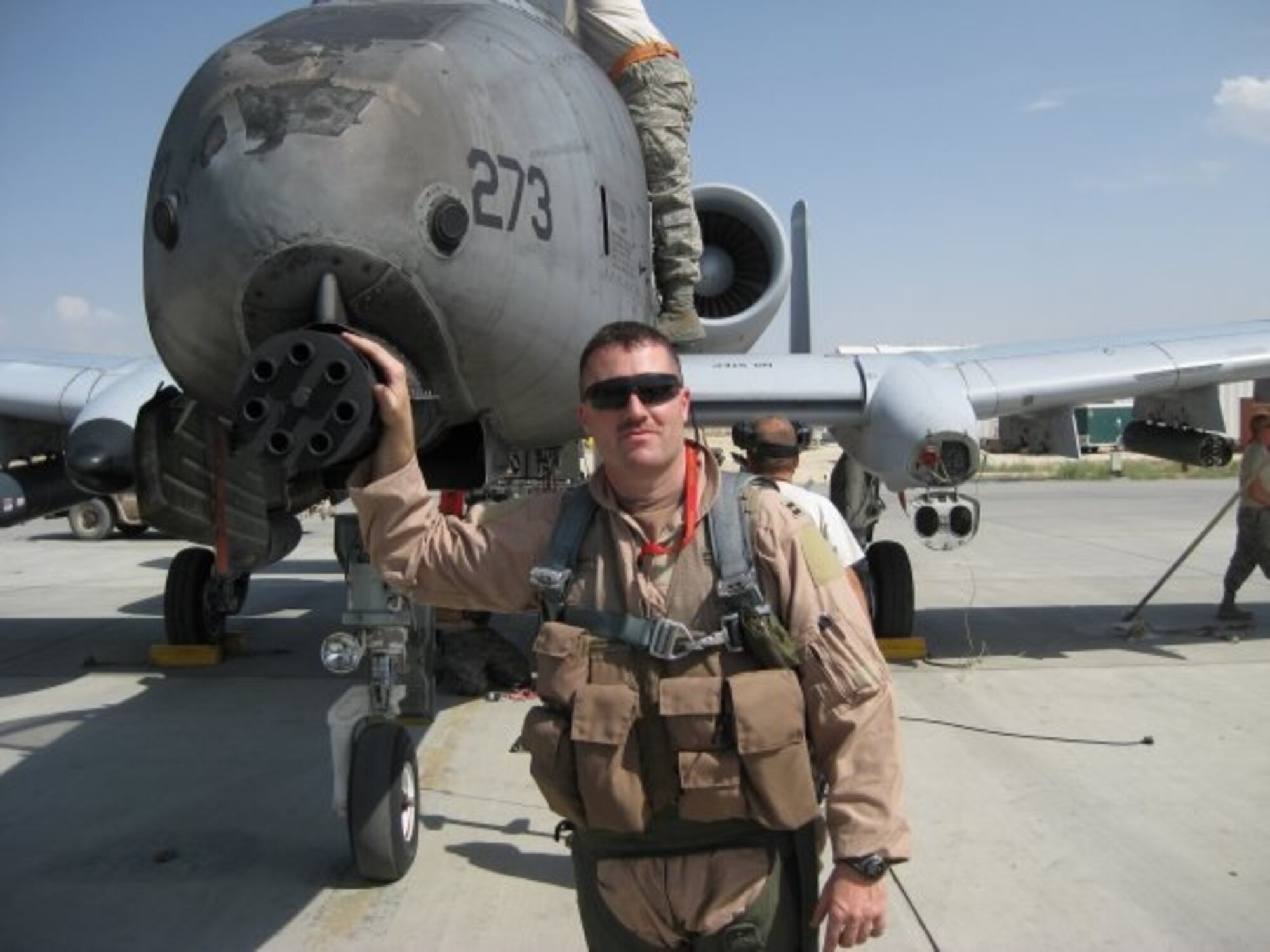 U.S. Air Force Maj. Michael Stock, 75th Fighter Squadron pilot, at Moody Air Force Base, Ga., was presented the Shine Award Apr.12, 2012, which is given annually to a pilot who is an exceptional pilot and also heavily involved with the community. (Courtesy Photo) 
