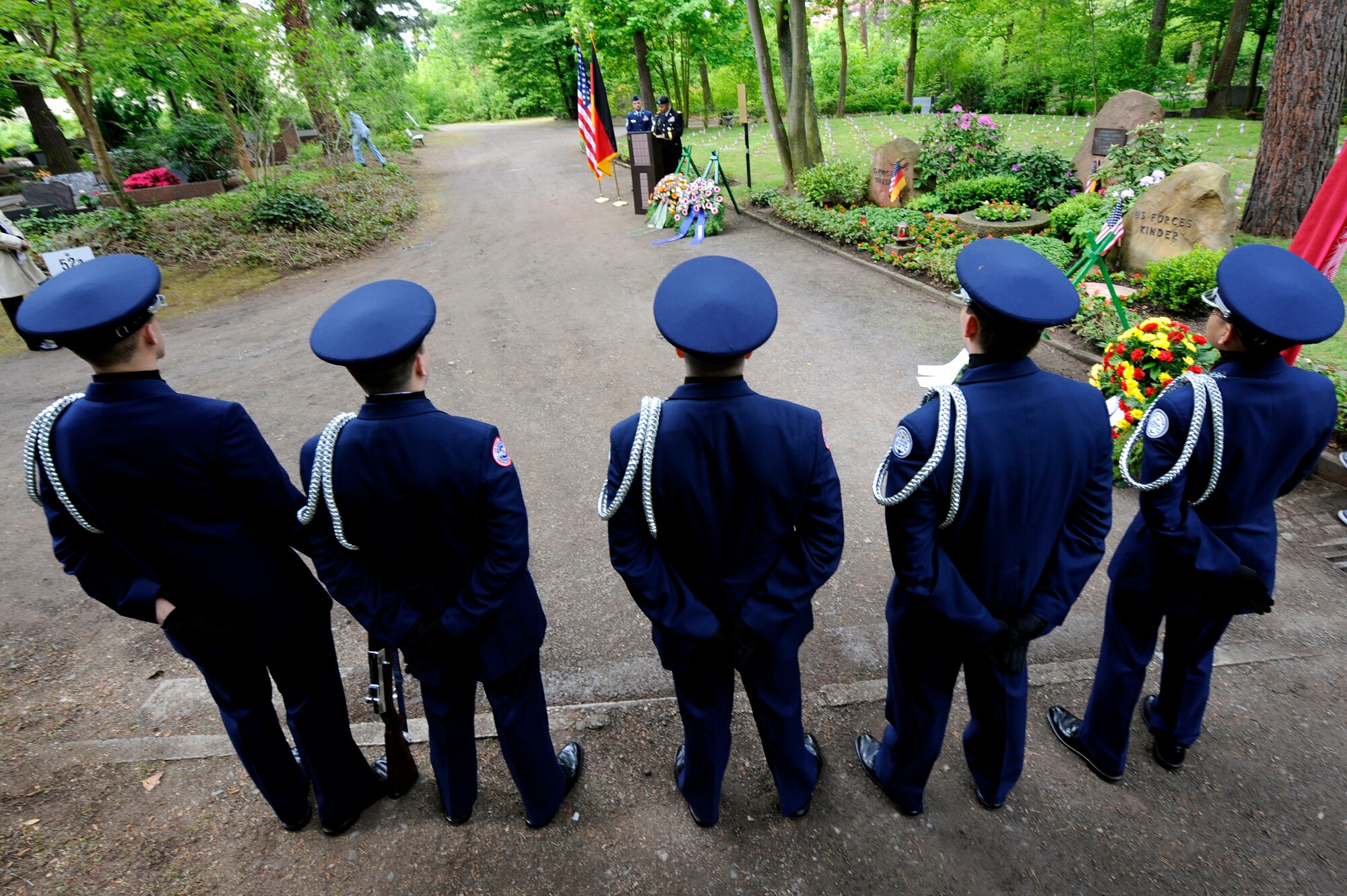 Airmen and their families attended the Kinder graves memorial service in
Kaiserslautern, Germany, May 19, 2012.The memorial service is held annually the week following Mother's Day to honor the children who weren't able to be buried in America. (U.S. Air Force photo/Senior Airman Aaron-Forrest Wainwright)
