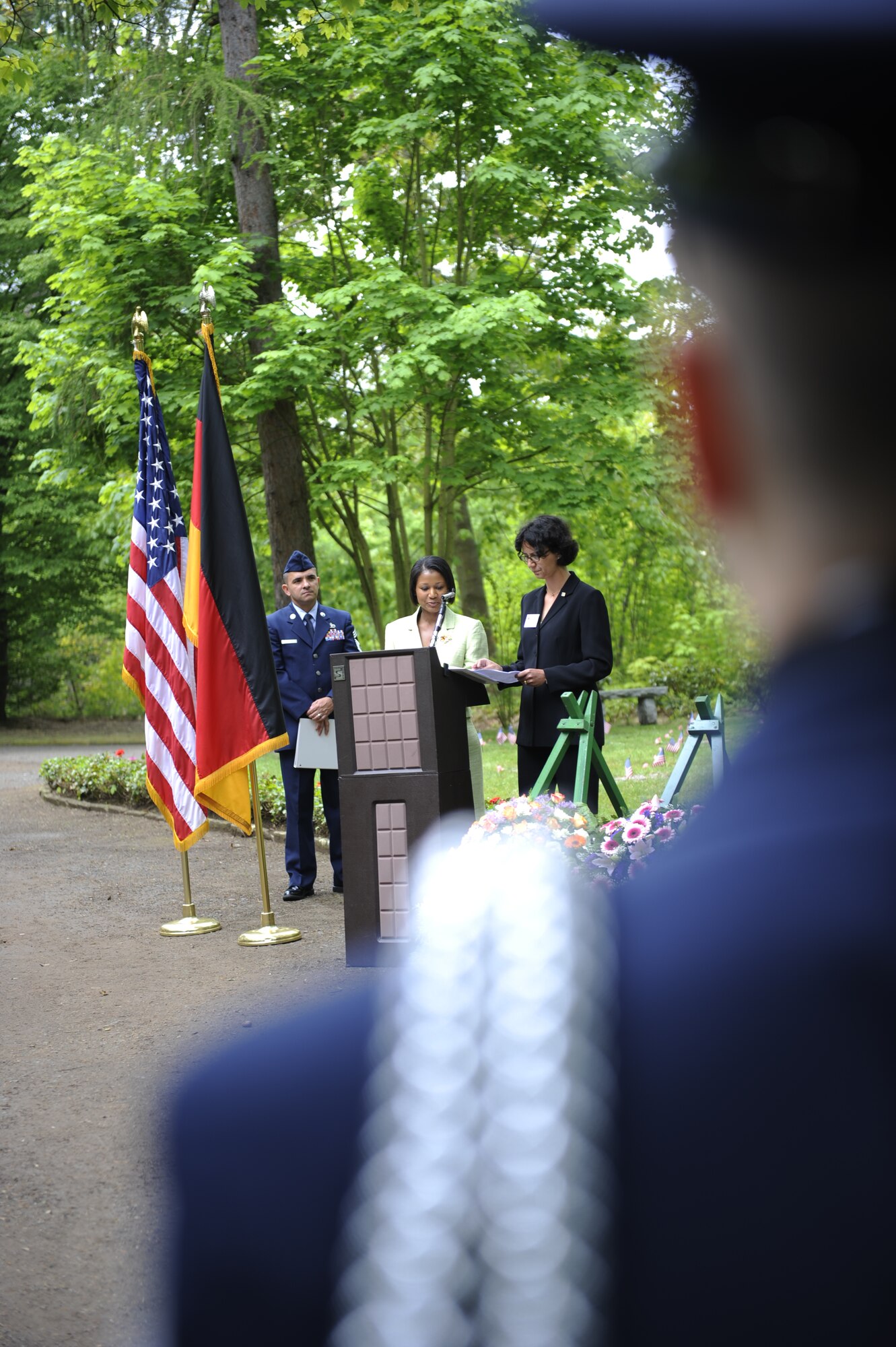 Airmen and their families attended the Kinder graves memorial service in
Kaiserslautern, Germany, May 19, 2012.The memorial service is held annually the week following Mother's Day to honor the children who weren't able to be buried in America. (U.S. Air Force photo/Senior Airman Aaron-Forrest Wainwright)
