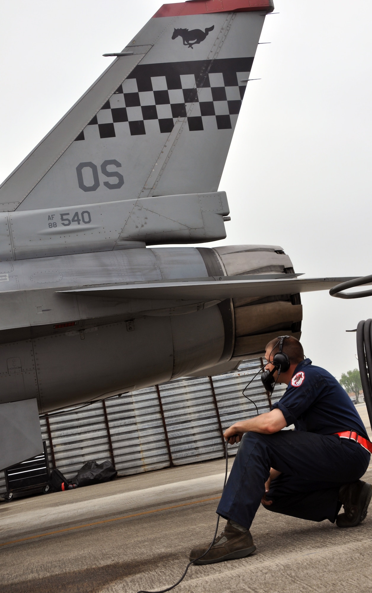 Airman 1st Class Kyle Baglia, 36th Aircraft Maintenance Unit F-16 crew chief, inspects his assigned aircraft during preflight inspections at Gwangju Air Base, Republic of Korea, May 16, 2012. Throughout exercise Max Thunder, crew chiefs from the U.S. and ROK air forces were responsible for multiple aircraft such as A-10C Thunderbolt II’s, F-16s, KF-16s Fighting Falcons, F-15K Slam Eagles, F-4E Phantom II’s, C-130 Hercules, CN-235s and HH-60 Pave Hawks.  (U.S Air Force photo/Airman 1st Class Michael Battles)