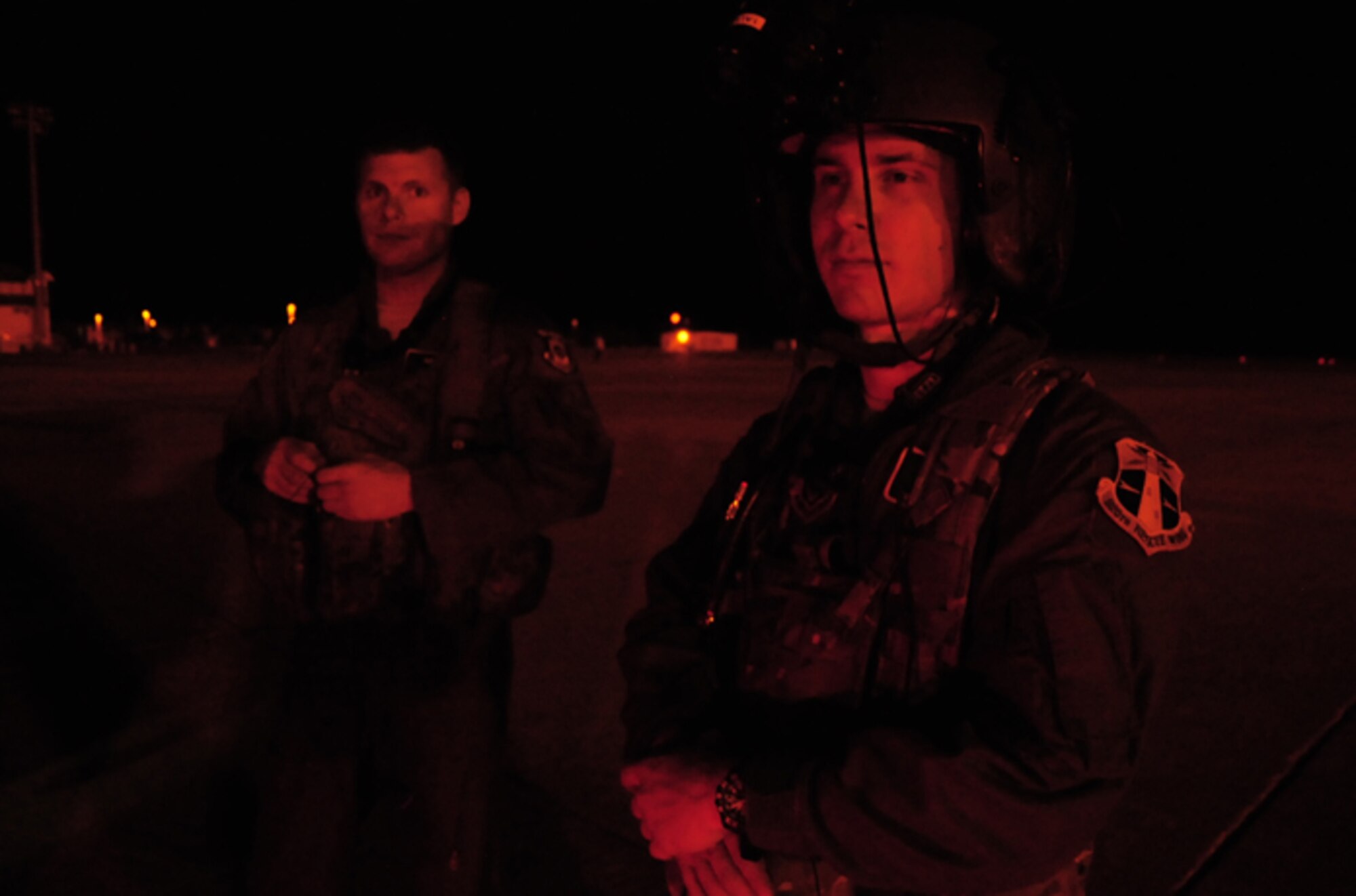 Airmen from the 920th Rescue Wing, Patrick Air Force Base, Fla. ready an HH-60G Pave Hawk helicopter for flight May 22. Aircrew Airmen flew through the night to clear the range prior to the SpaceX Technologies Falcon 9 rocket launch, which will be the first commercial launch to the International Space Station. (U.S. Air Force photo/Capt. Cathleen Snow)