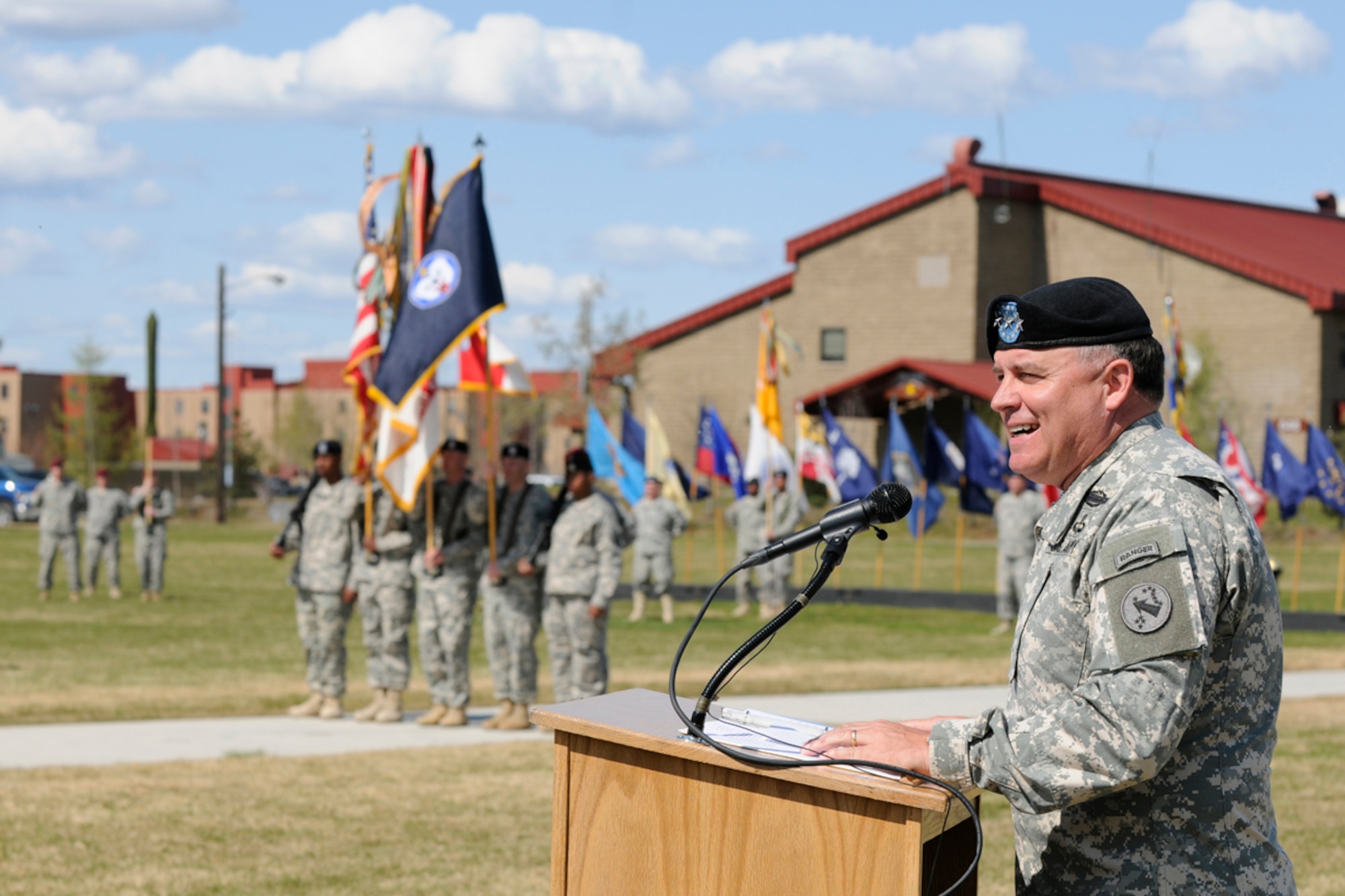 JOINT BASE ELMENDORF-RICHARDSON,Alaska - -Army Lt. Gen. Francis Wiercinski, commanding general U.S. Army Pacific, speaks during the U.S. Army Alaskan change of command ceremony.   (USAF Photo by Steven White/JBER/PA)