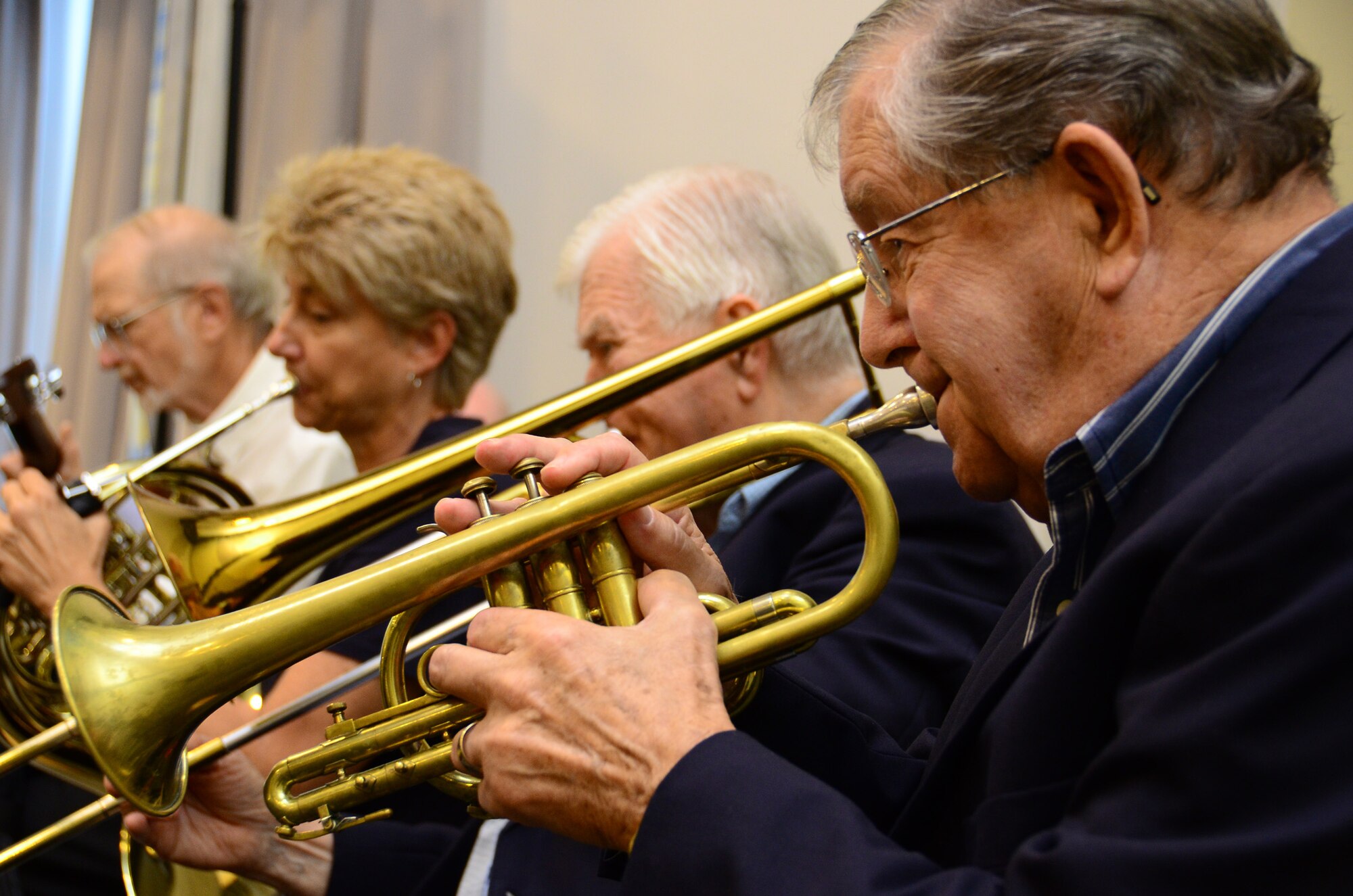 WRIGHT-PATTERSON AIR FORCE BASE, Ohio – Members of the Kiwanis Club band perform in front of 235 guests participating in the 31st Annual Springfield-Clark County Armed Forces Day luncheon in Springfield, Ohio, May 7. The luncheon, sponsored by the Springfield Rotary Club, Springfield Kiwanis Club, Springfield Exchange Club and the Miami Valley Military Affairs Association, is held annually to recognize and honor area military units, installations and assigned personnel who serve the Springfield-Clark County community, the State of Ohio and the United States. (U.S. Air Force photo/Staff Sgt. Mikhail Berlin)