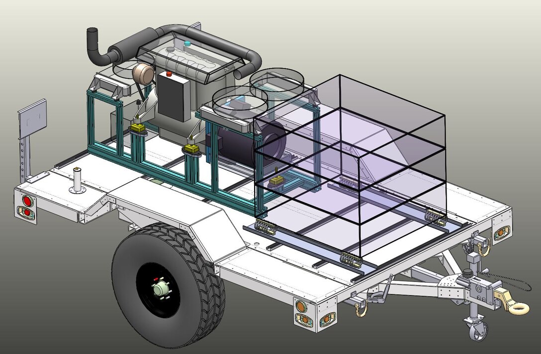A generator light and compact enough to be towed by a Humvee, yet sturdy enough to be transported off road was developed by Communications-Electronics Research, Development and Engineering Center engineers. They  were recognized for their collaborative efforts with small business to develop a transportable 100 kW generator 1.5 tons lighter than those currently used in Afghanistan. (Courtesy graphic)