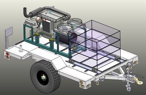 A generator light and compact enough to be towed by a Humvee, yet sturdy enough to be transported off road was developed by Communications-Electronics Research, Development and Engineering Center engineers. They  were recognized for their collaborative efforts with small business to develop a transportable 100 kW generator 1.5 tons lighter than those currently used in Afghanistan. (Courtesy graphic)
