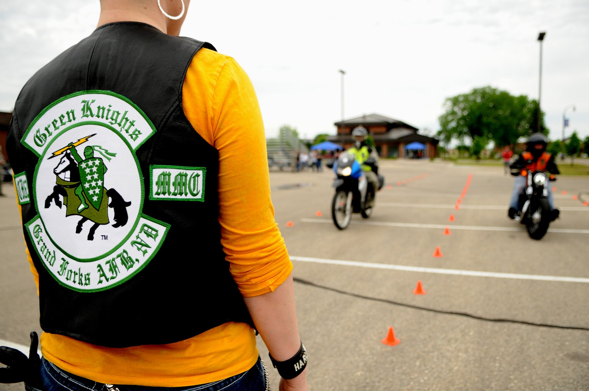 Motorcycle riders compete against each other during a slow-ride competition at the Motorcycle Rally and Safety Fair on Grand Forks Air Force Base, N.D., May 23, 2012. (U.S. Air Force photo by Staff Sgt. Amanda N. Grabiec)