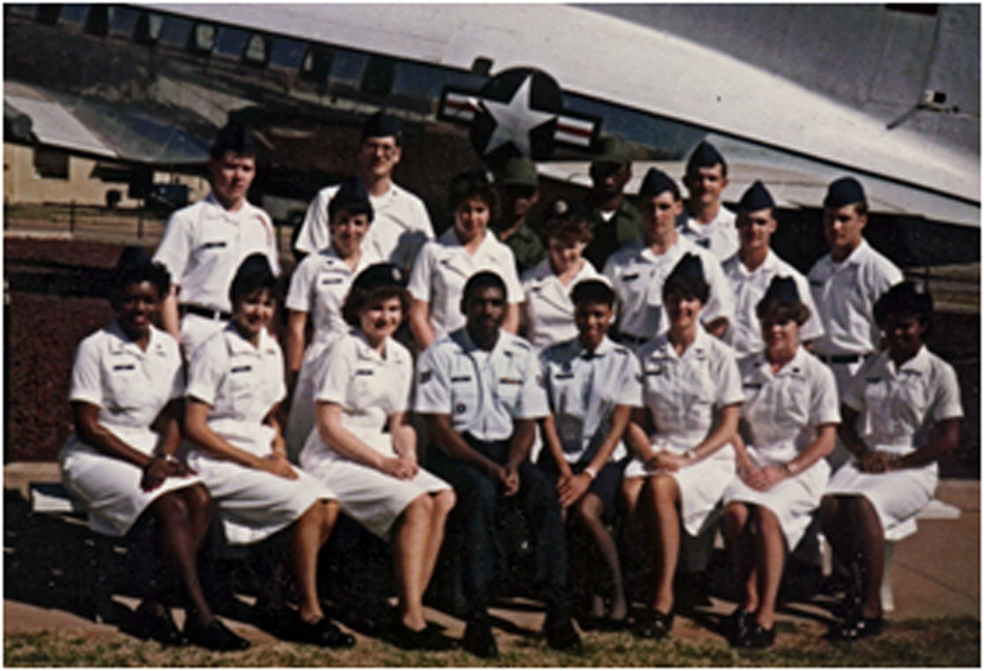 TRAVIS AIR FORCE BASE, Calif. -- Master Sgt. Peggy Kelly of the 349th Aerospace Medicine Squadron, is pictured here with her technical school classmates when graduating as Medical Technicians (AFSC 90231) in 1986 at Sheppard AFB, Texas