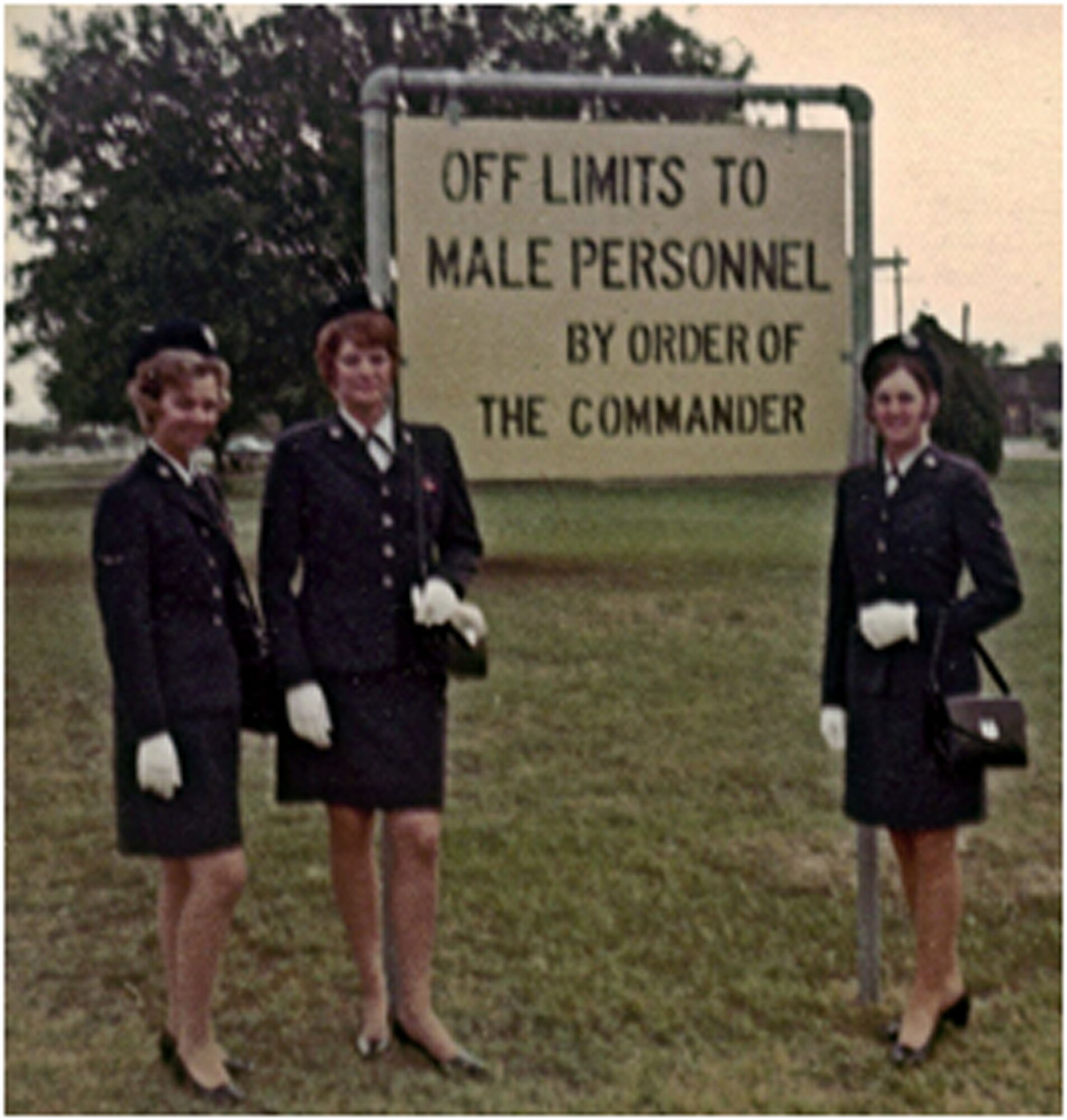 TRAVIS AIR FORCE BASE, Calif. -- Master Sgt. Peggy Kelly of the 349th Aerospace Medicine Squadron, pictured here with her fellow WAF Basic Training classmates, Airman Krykoski and Airman Dean at Lackland AFB, Texas, in 1971.  (U.S. Air Force courtesy photo) 
