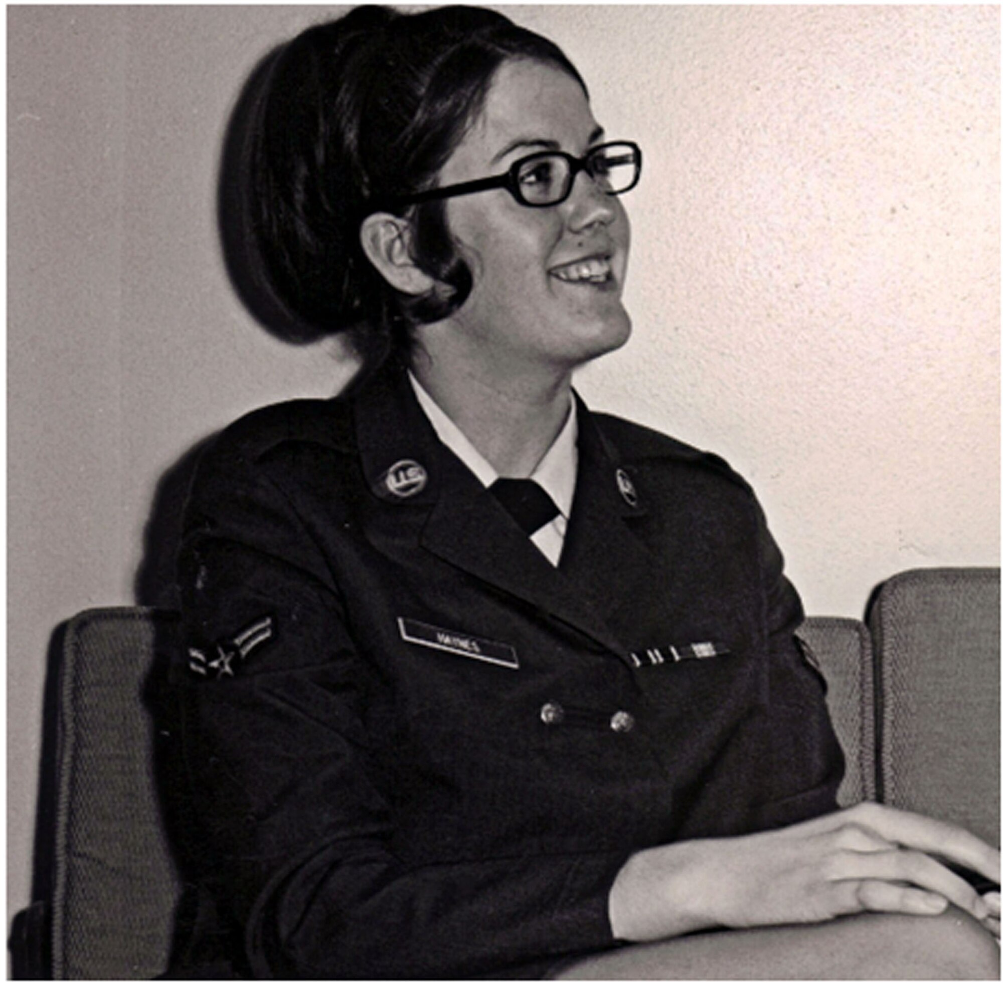 TRAVIS AIR FORCE BASE, Calif. -- Airman 1st Class Peggy Haynes (now Master Sgt. Peggy Kelly of the 349th Aerospace Medicine Squadron) is pictured here at McChord AFB, Wash.,  1974. (U.S. Air Force courtesy photo) 