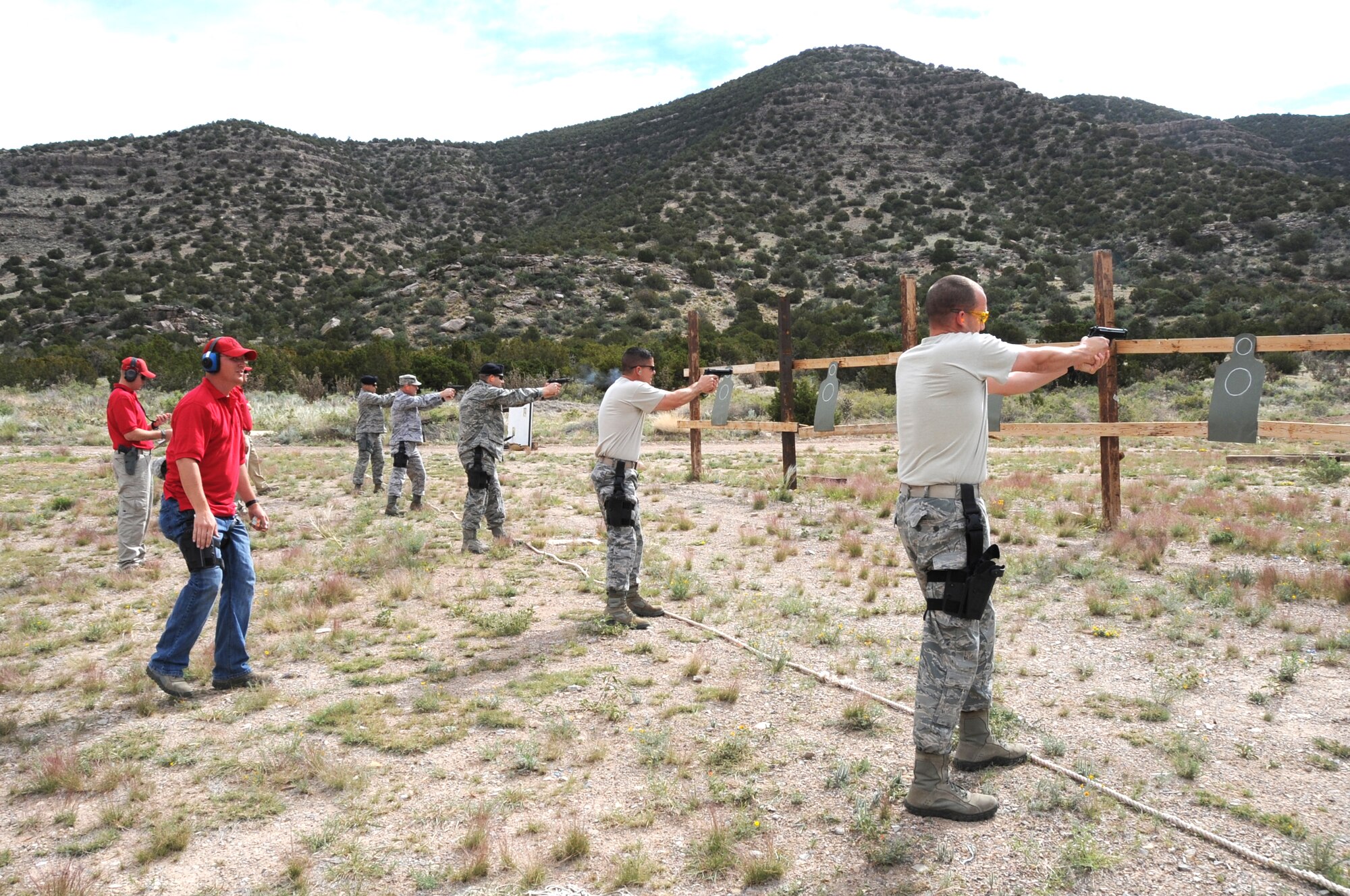 KIRTLAND AFB, N.M. -- As part of National Police Week, the 377th Security Forces Group Combat Arms section hosted a pistol shooting competition May 18 at the Kirtland Air Force Base Coyote Canyon Firing Range. (Photo by Dennis Carlson)