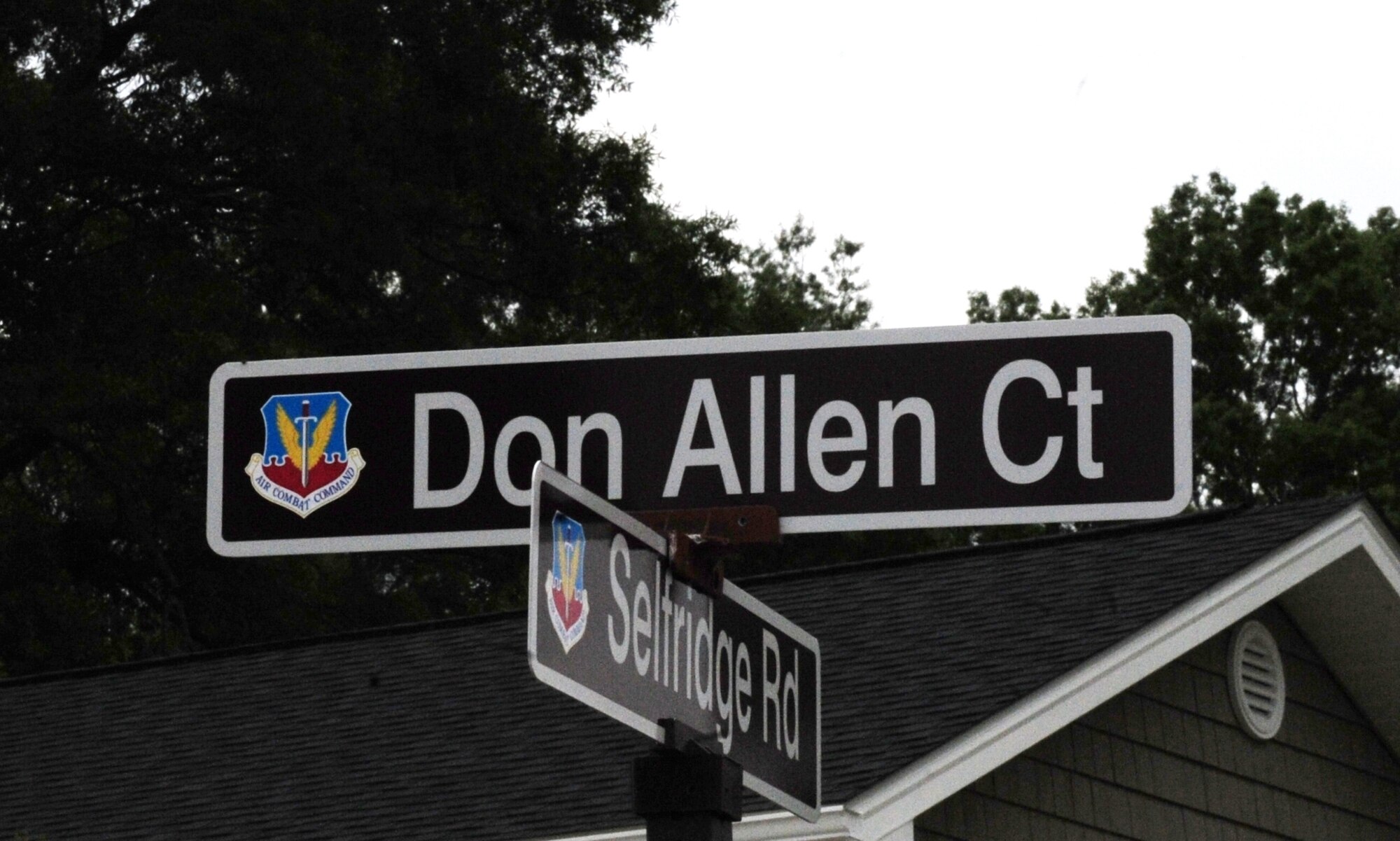 The 4th Fighter Wing honored Staff Sgt. Don Allen, a World War II veteran, by naming a street in housing after him during a ceremony on Seymour Johnson Air Force Base, N.C., May 18, 2012. Nearly every street on base is named after aviation pioneers, such as the Wright Brothers, or other notable Air Force officers. Allen’s recognition was meant to honor all enlisted maintainers who kept the force's planes in the air throughout the years. (U.S. Air Force photo/Tech. Sgt. Tammie Moore/Released) 