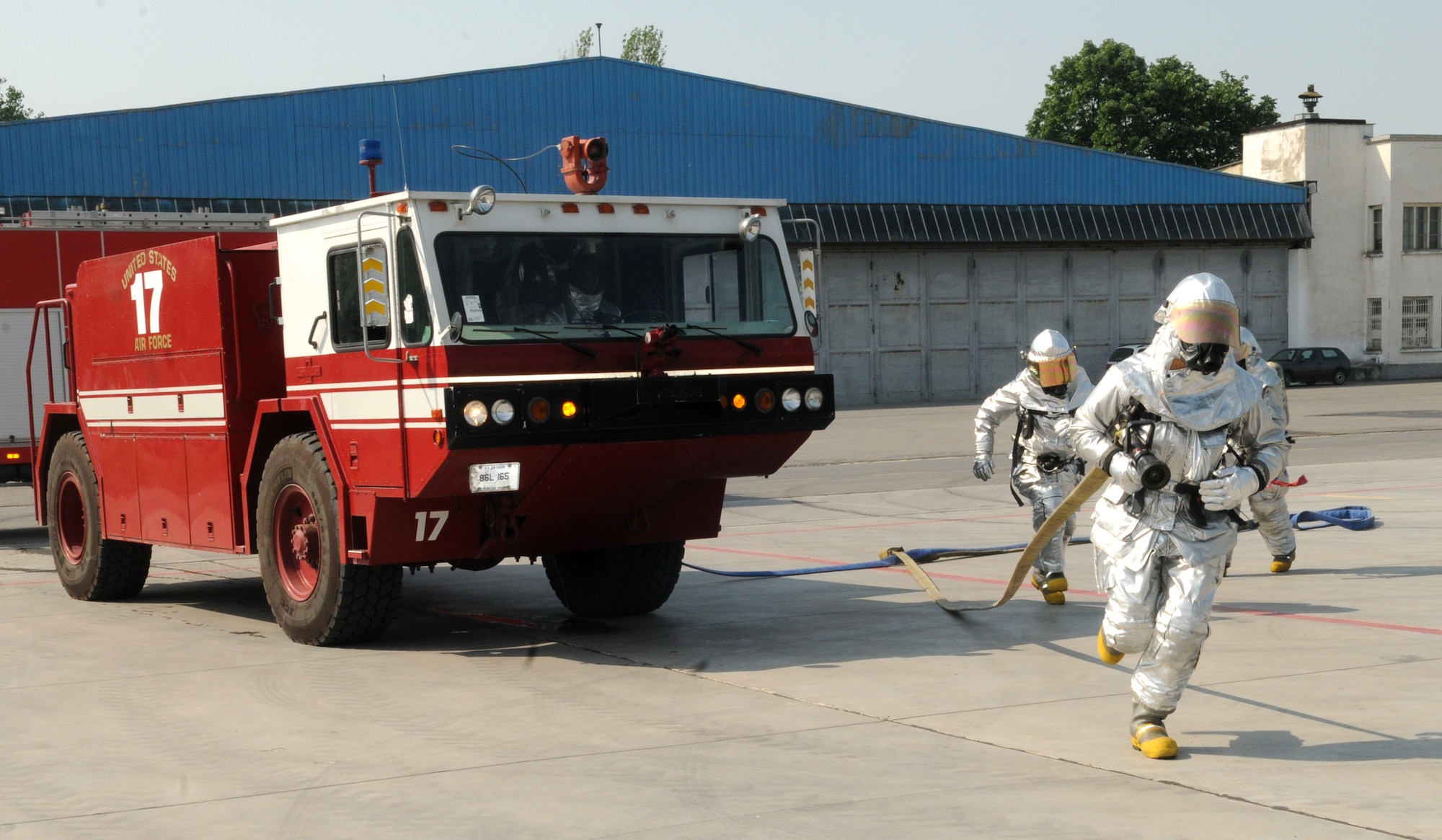 Firefighters from the 31st Civil Engineer Squadron conduct training with their Bulgarian counterparts May 4 at Graf Ignatievo Air Base, Bulgaria during Thracian Star 2012. More than 500 U.S. Airmen and two dozen F-16 Fighting Falcons from the 31st Fighter Wing here recently returned from a deployment to Bulgaria where they spent a month conducting bi-lateral training with Bulgarian Airmen. (U.S. Air Force photo/ 2nd Lt. Joseph Alonso)