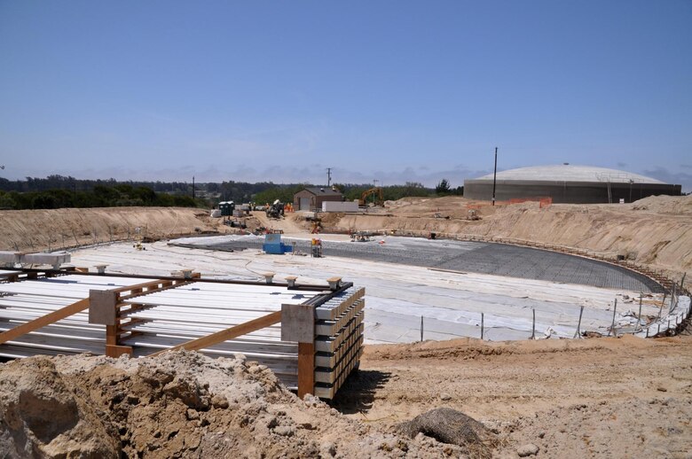 VANDENBERG AIR FORCE BASE, Calif. — Construction of a second water tank is underway here, May 11, 2012. The new water tanks support a population of more than 18,000 military, family members, contractors and civilian employees at the base.