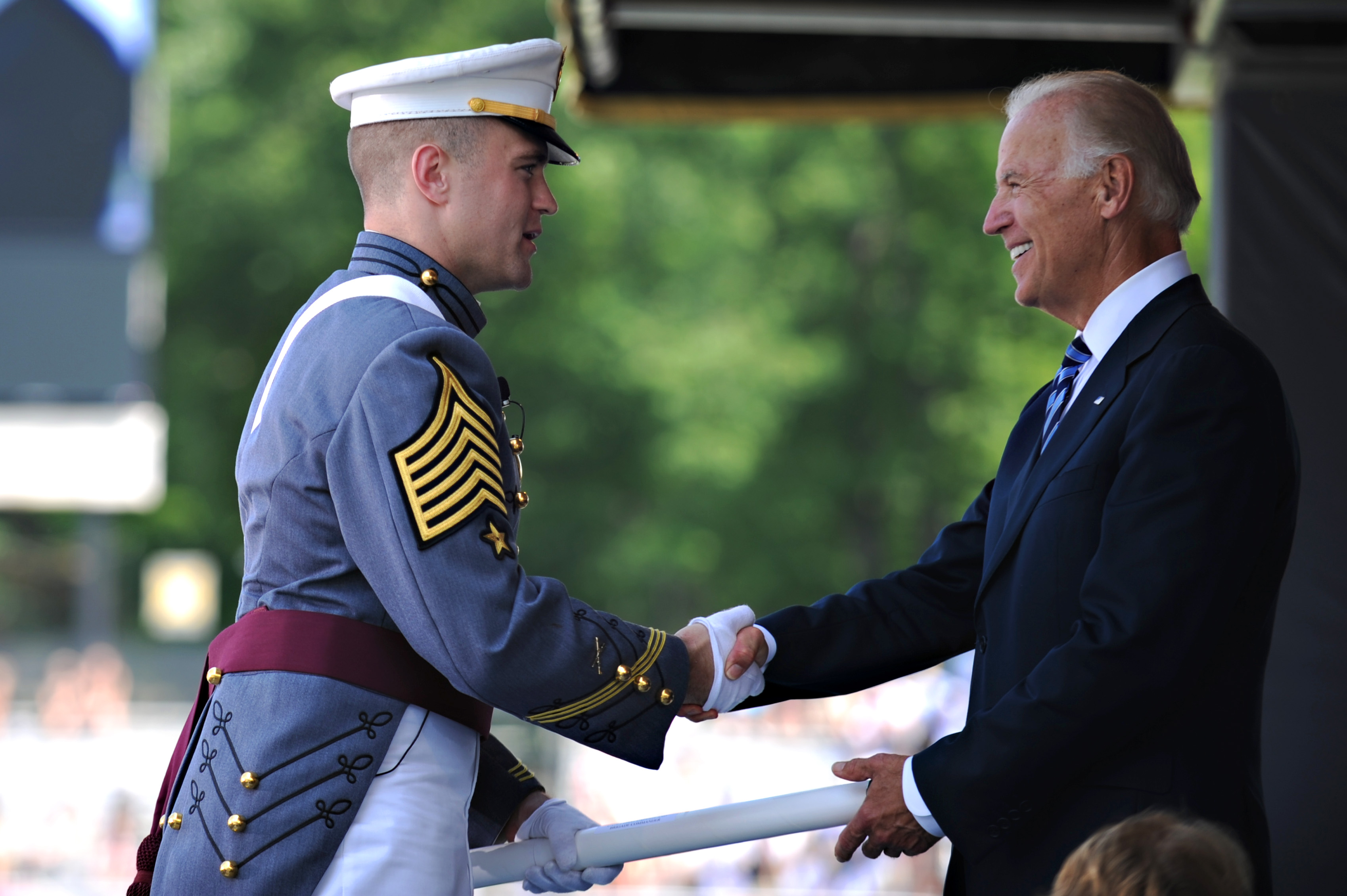 Vice President Joe Biden shakes hands with cadet First Captain Charles