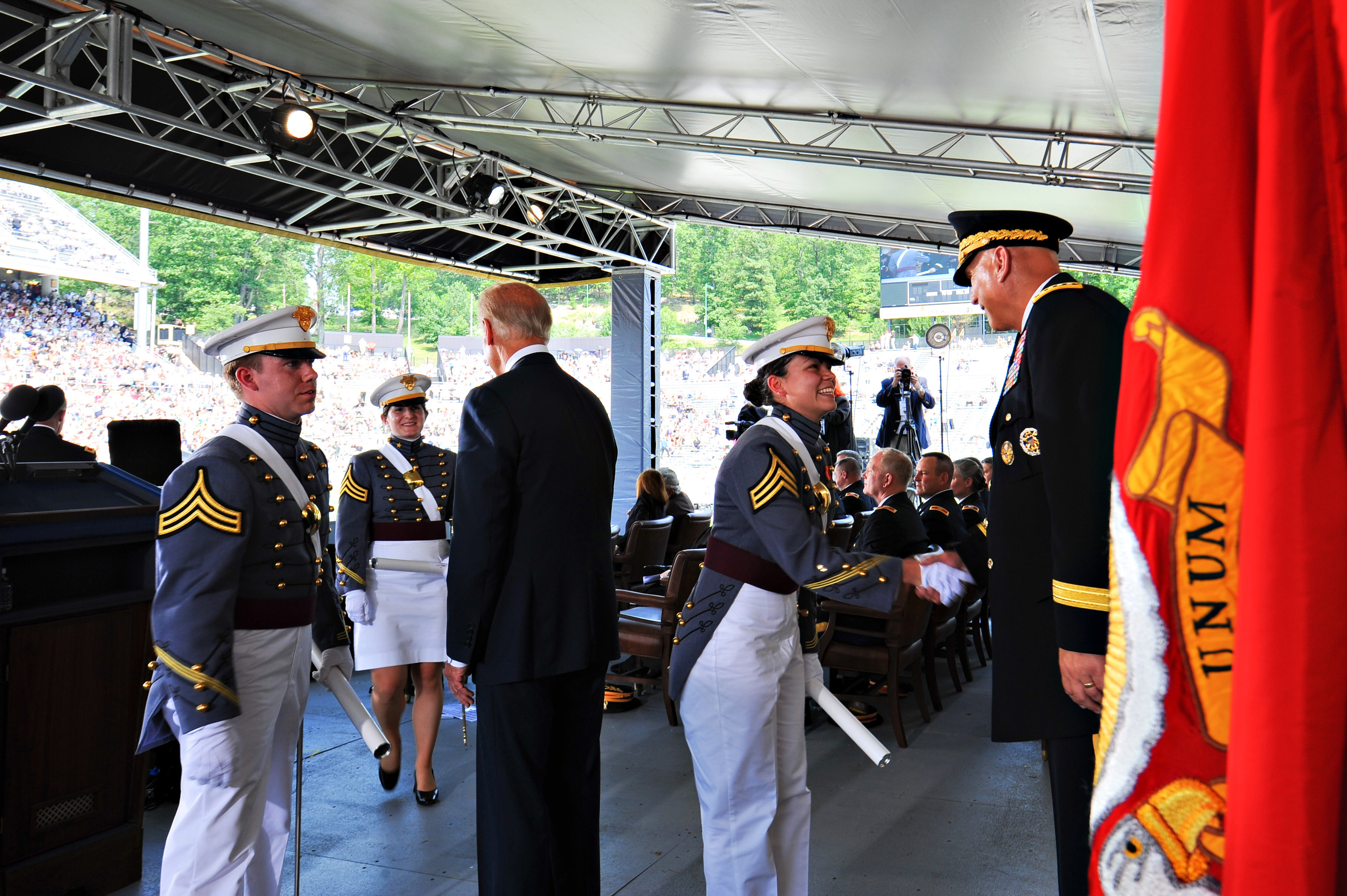 Vice President Joe Biden And Army Chief Of Staff Gen Ray Odierno Shake Hands With Cadets