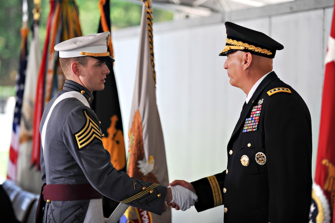 Army Chief of Staff Gen. Ray Odierno shakes hands with cadets during commencement exercises for the class of 2012 at the U.S. Military Academy at West Point, N.Y., May 26, 2012.