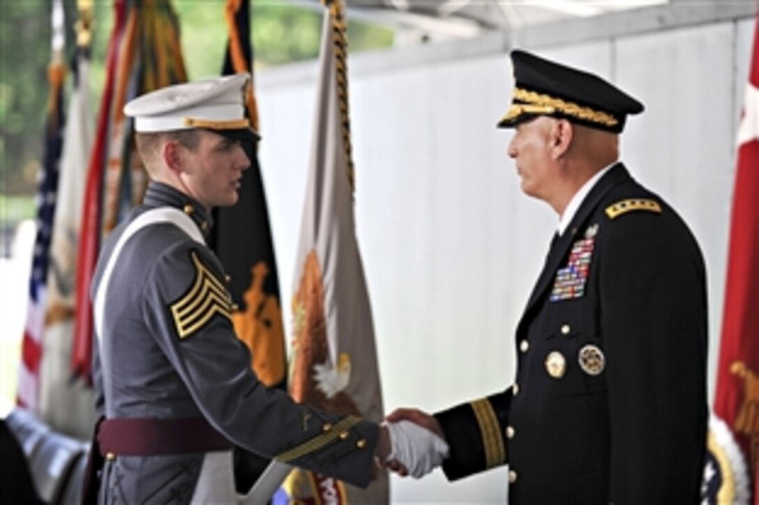 Army Chief of Staff Gen. Ray Odierno shakes hands with cadets during commencement exercises for the class of 2012 at the U.S. Military Academy at West Point, N.Y., May 26, 2012. 