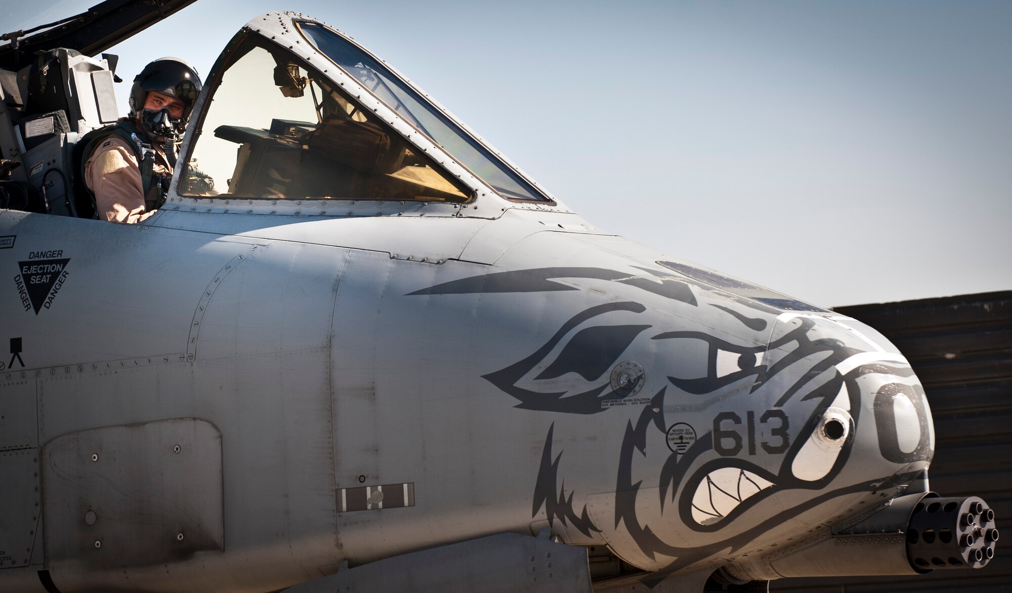 A pilot assigned to the 104th Expeditionary Fighter Squadron prepares a U.S. Air Force A-10 Thunderbolt II for a mission at Bagram Airfield, Afghanistan, May 27, 2012. Affectionately called the ‘Warthog’, the A-10 is a specialized ground-attack aircraft which provides close air support to ground forces operating in Afghanistan. (U.S. Air Force photo/Capt. Raymond Geoffroy)