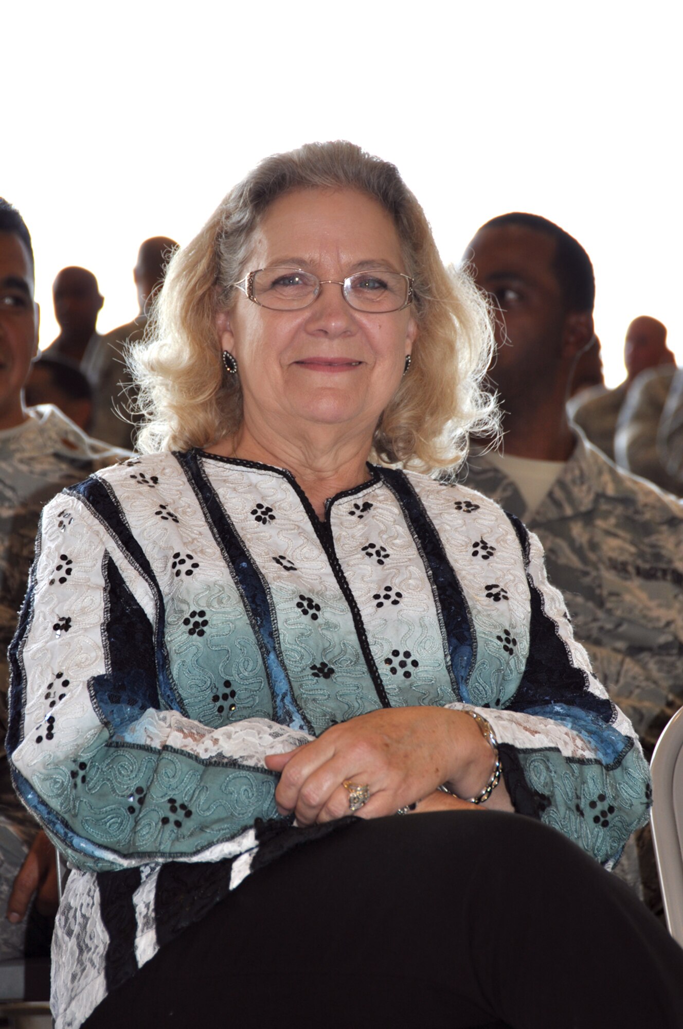 Carol Pope, Dobbins Chapel organist, has been the making music at Dobbins chapel for  over 40 years for the Dobbins community. She was honored for her dedicated service at Commander's Call on May 6. (U.S. Air Force photo/Senior Airman Elizabeth Gaston)