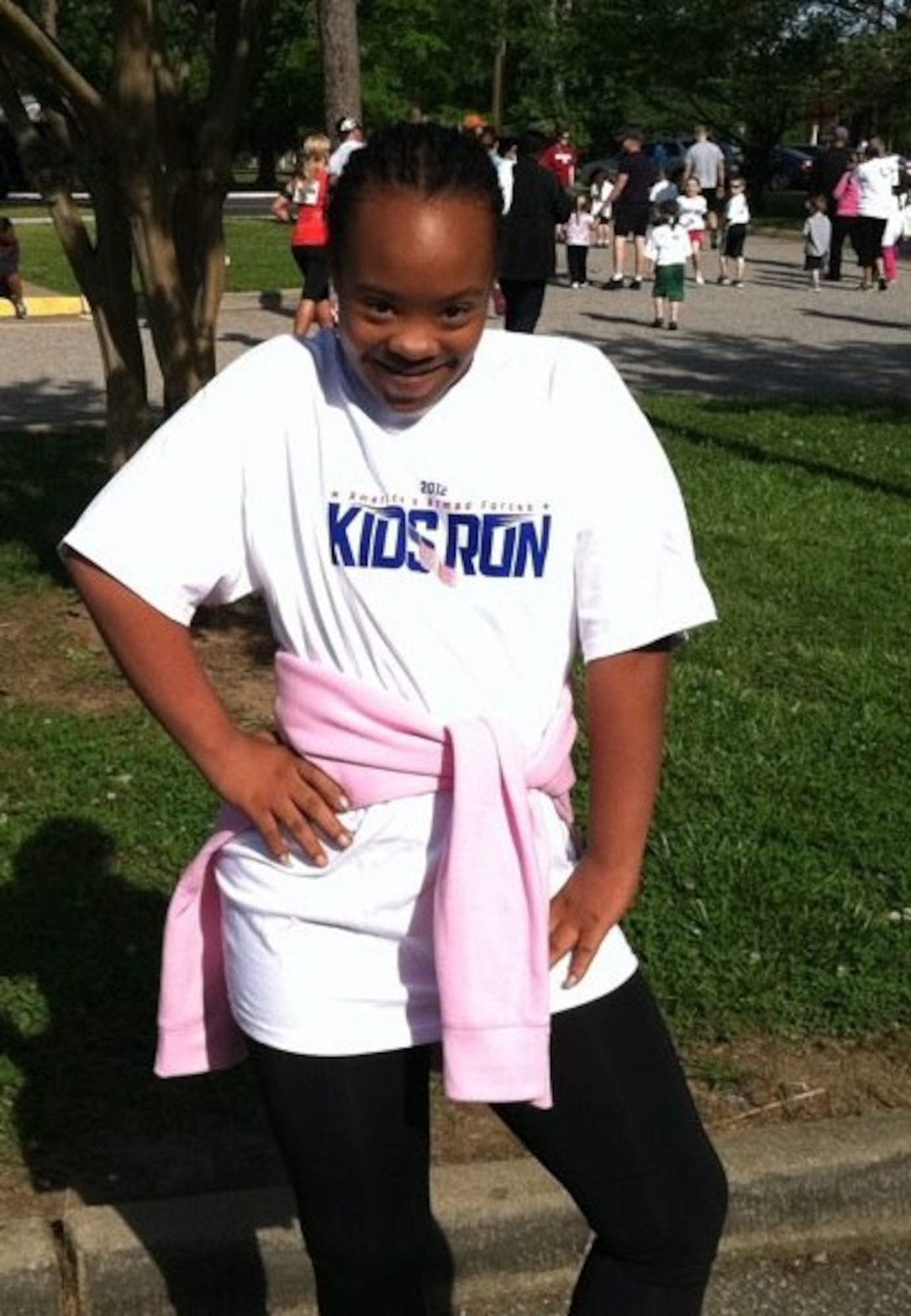 Deiona Jones, 13, models her T-shirt after completing the 2012 America's Armed Forces Kids Run at Fort Eustis, Va., May 19, 2012. Deiona completed the run for the second year in a row. (Photo courtesy/Caitlin Lavin)