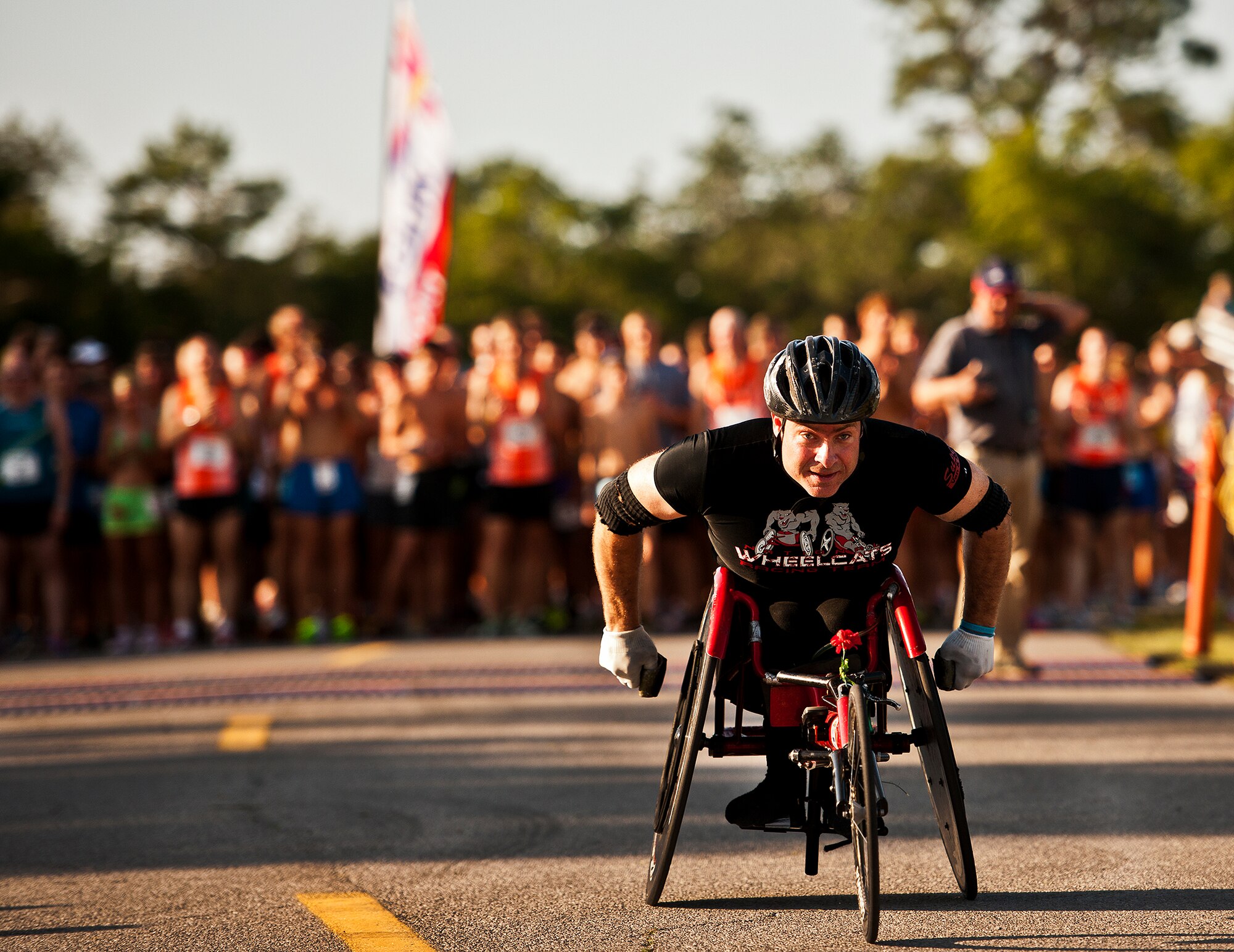 Matt Davis takes off from the starting line of the Gate-to-Gate run May 28 at Eglin Air Force Base, Fla.  More than 1,600 people ran in the annual Memorial Day event.  (U.S. Air Force photo/Samuel King Jr.)