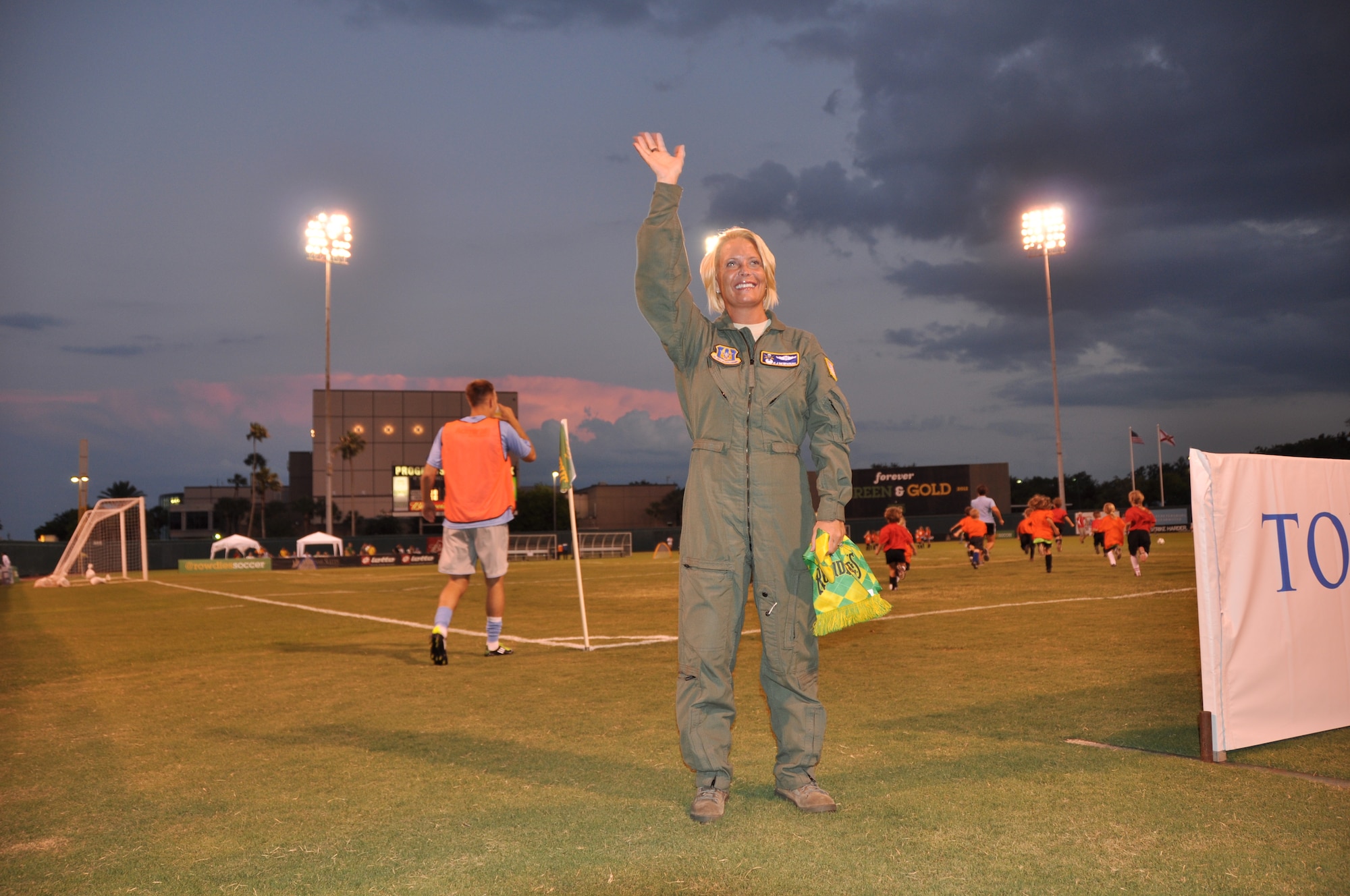 ST. PETERSBURG, Fla. - Lieutenant Colonel CJ Newhouse, commander of the 45th Aeromedical Evacuation Squadron, was recognized during halftime at the Tampa Bay Rowdies soccer game Friday. She was honored for her recent deployment as part of the military appreciation night this past Memorial Day weekend.