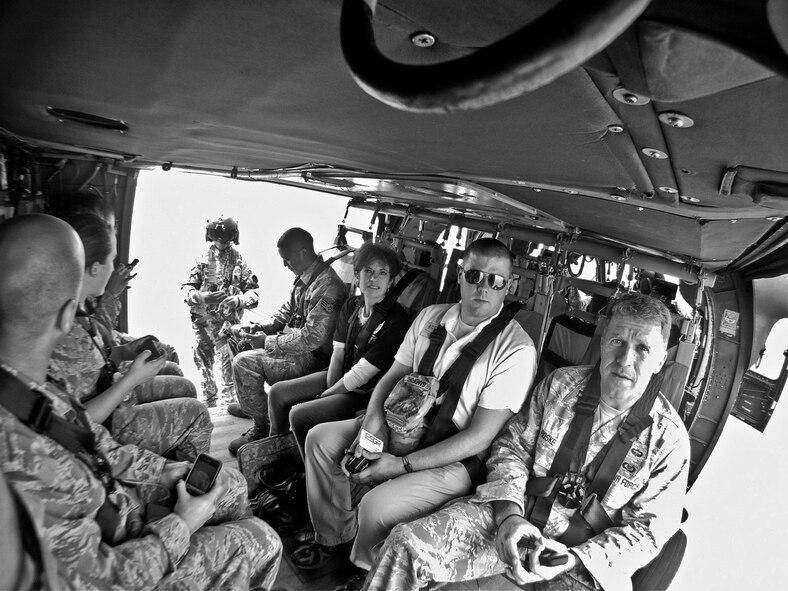 U.S. Air Force Air National Guardsmen from the 177th Fighter Wing and civilians from the Employer Support of the Guard and Reserve receive a safety briefing before taking off in a New Jersey Army National Guard Black Hawk helicopter from the 1-150th Assault Helicopter Battalion on May 23.  The 177th Fighter Wing,  based at Atlantic City International Airport, hosted the ESGR event which brought full-time employers and supervisors to the base for a day, where they toured facilities and recieved briefings on what it means to be a National Guardsman.   U.S. Air Force photo/Tech. Sgt. Matt Hecht 