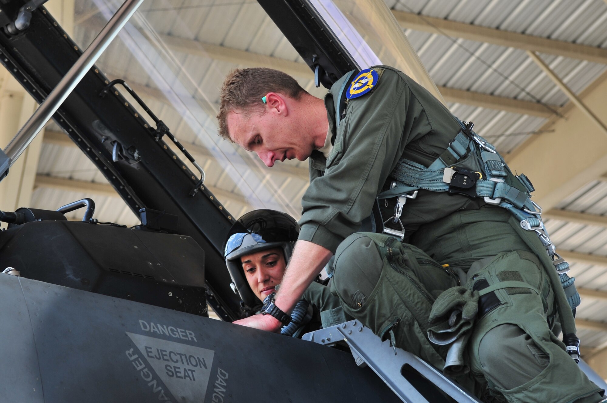 The 55th Fighter Squadron taxied about 28 spouses from the 55th FS and 20th Aircraft Maintenance Squadron down the runway at Shaw Air Force Base, S.C., May 24, 2012. The 55th FS thanked the spouses for continuing support with back to back deployments to Aviano, Libya and Republic of Korea. The deployments played a major role during Operation Unified Protector. (U.S. Air Force photo by Airman 1st Class Ashley Gardner/released)