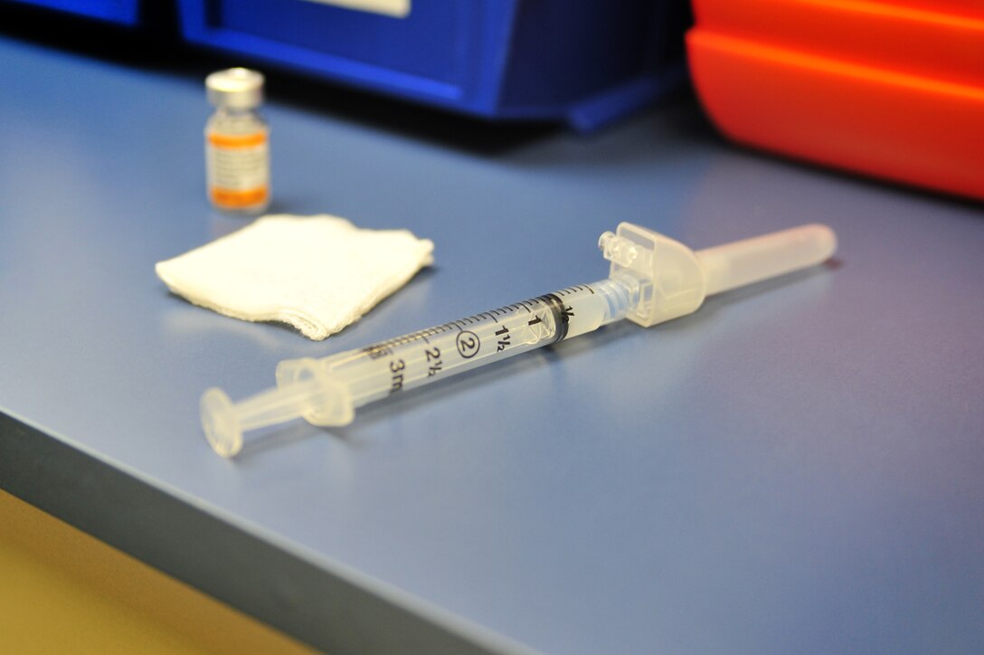 A Tetanus, Diphtheria, Pertussis vaccination is prepared for a patient in the clinic at Cannon Air Force Base, N.M., May 29, 2012. The Tdap vaccine protects against those viruses that can cause illness like lockjaw and whooping cough. (U.S. Air Force photo by Airman 1st Class Alexxis Pons Abascal)  