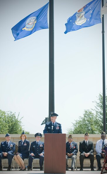 U.S. Air Force Col. David Been, 7th Bomb Wing commander, speaks during a Memorial Day ceremony May, 28, 2012, at the Texas State Veteran Cemetery in Abilene, Texas. Memorial Day is a day of remembering the men and women who died while serving in the United States Armed Forces. Formerly known as Decoration Day, it originated after the American Civil War to commemorate the Union soldiers who died in the Civil War. By the 20th century Memorial Day had been extended to honor all Americans who have died in all wars. (U.S. Air Force photo by Airman 1st Class Jonathan Stefanko/ Released)