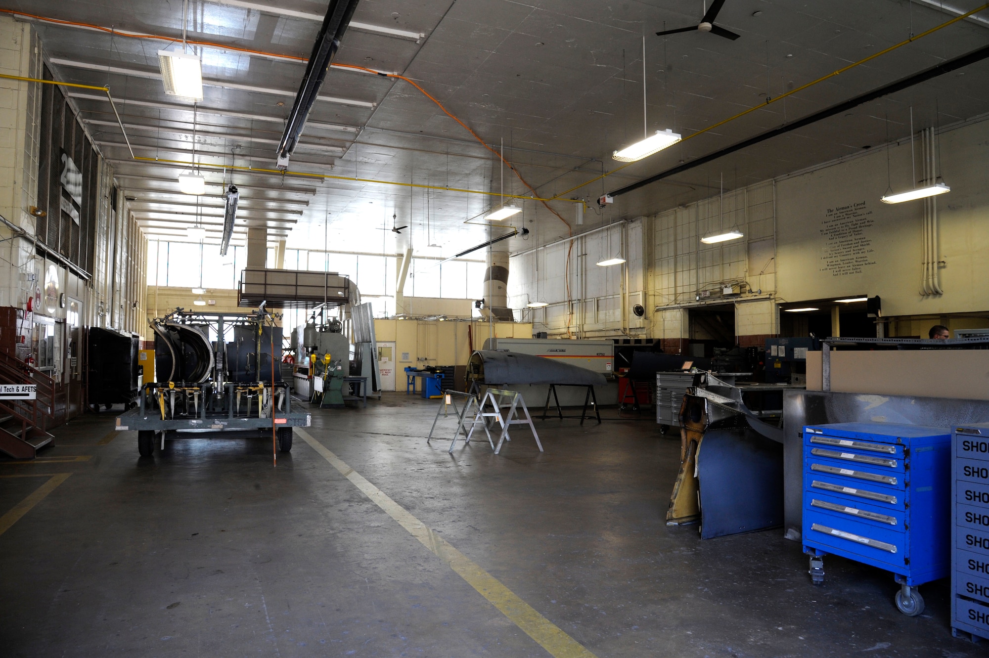 The 2nd Maintenance Squadron fabrication flight is responsible for building and repairing airframes on Barksdale Air Force Base, La. The fabrication flight consists of Airmen with one of three Air Force Specialty Codes to include sheet metal, metals technology and non-destructive inspection. They are responsible for maintaining aircraft and checking for corrosion, building parts and X-raying aircraft. (U.S. Air Force photo/Airman 1st Class Andrew Moua)(RELEASED)